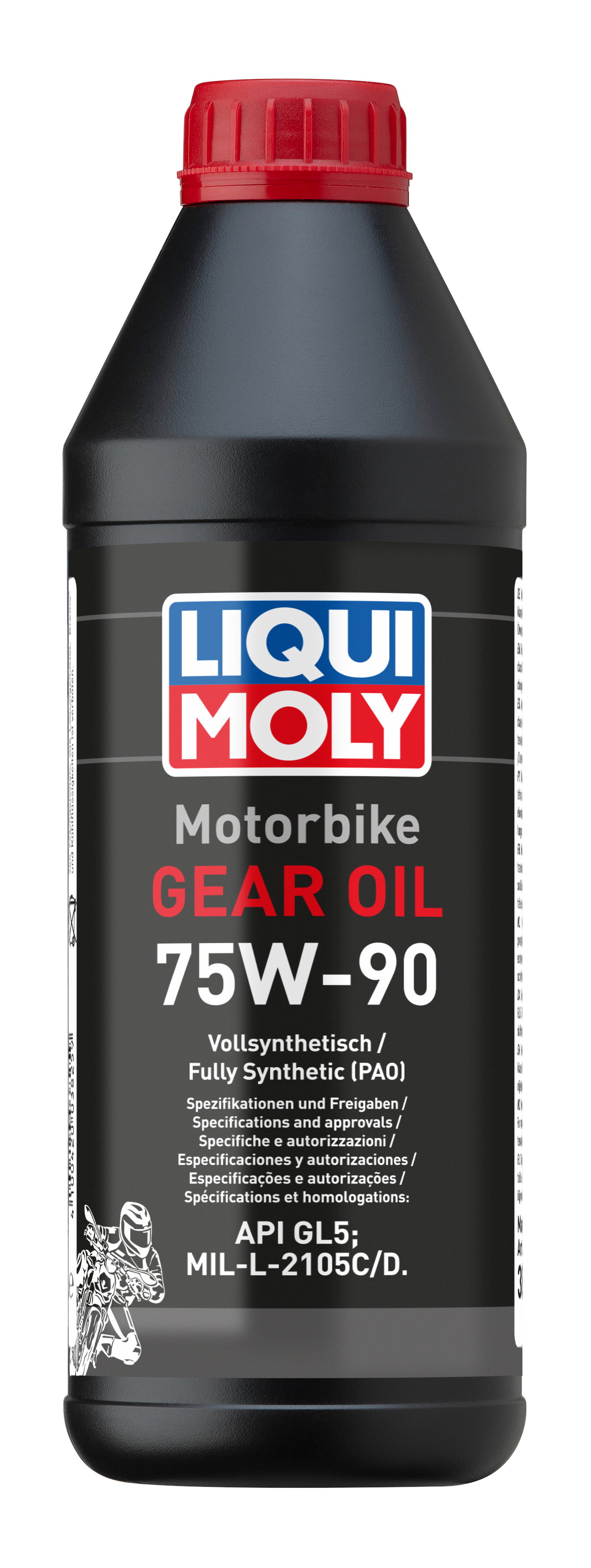 Liqui Moly Motorbike Gear Oil 75W-90 container, motorcycle gear oil bottle with label and cap for transmission protection.