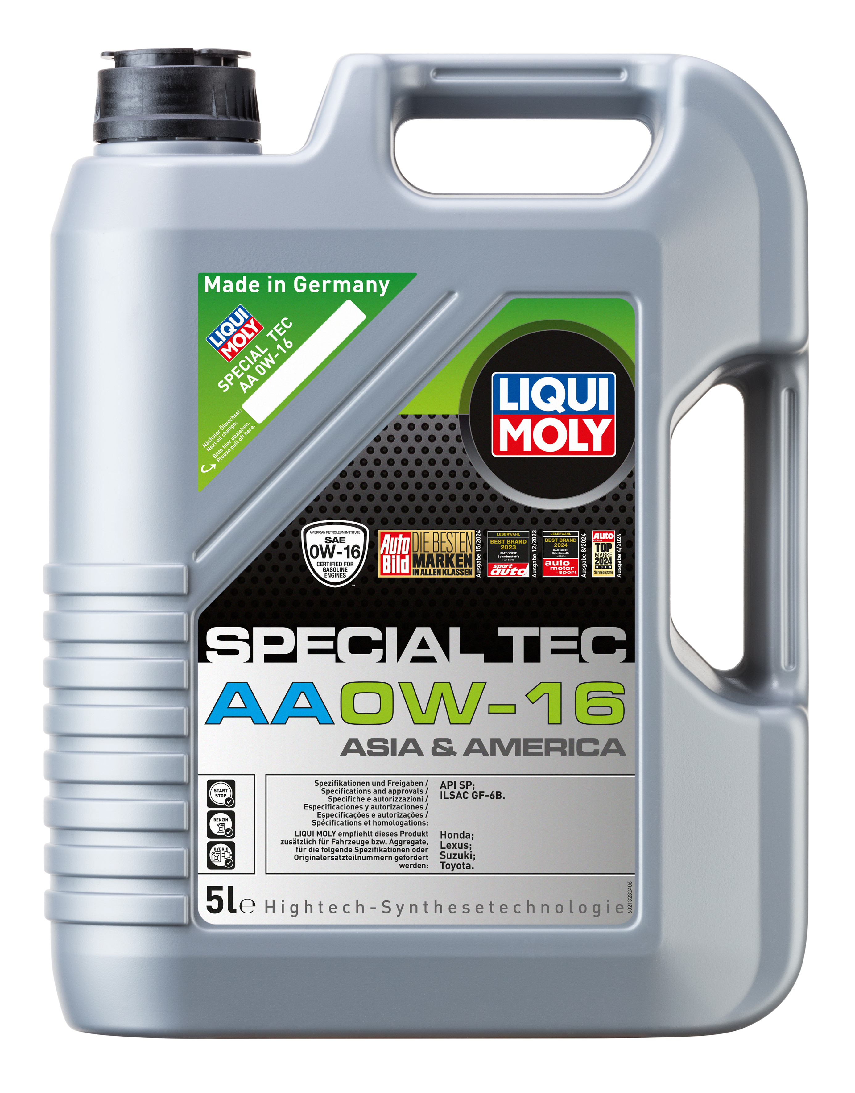 Liqui Moly Special Tec AA 0W-16 engine oil bottle with label, designed for automotive engine lubrication.