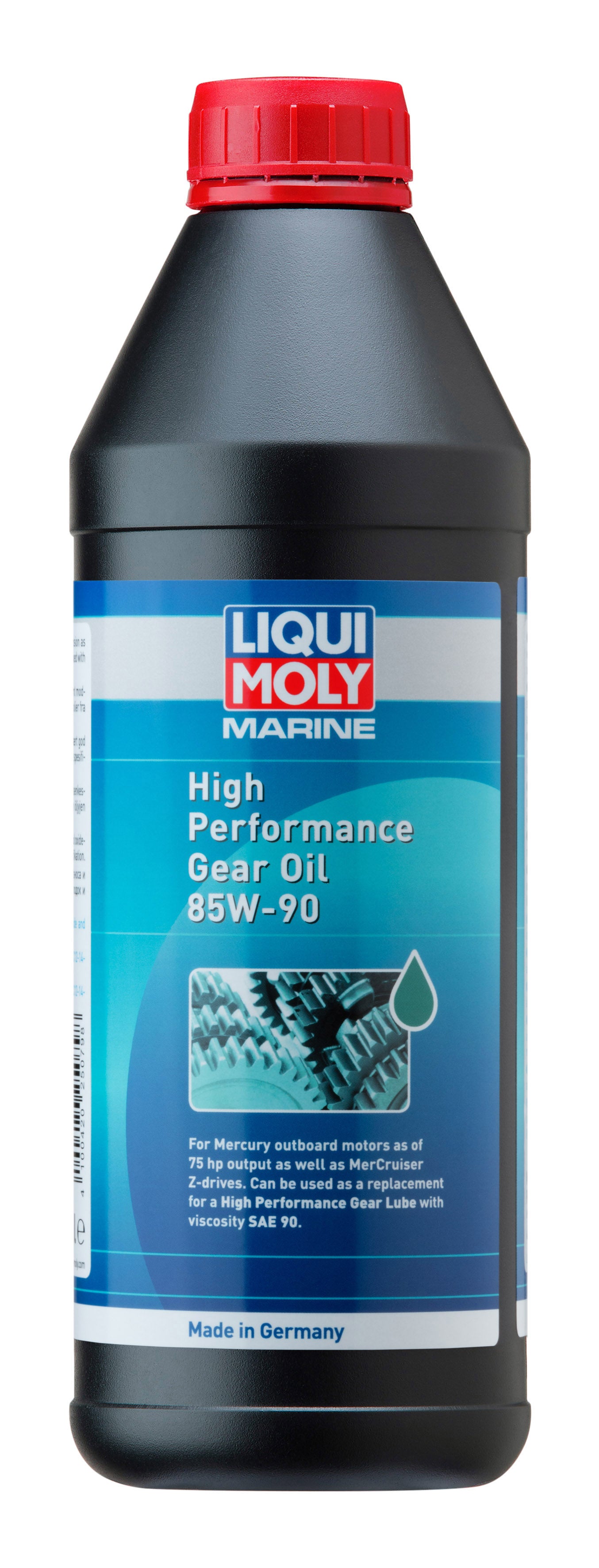 Liqui Moly Marine High Performance Gear Oil 85W-90 container with label, suitable for marine gear systems.