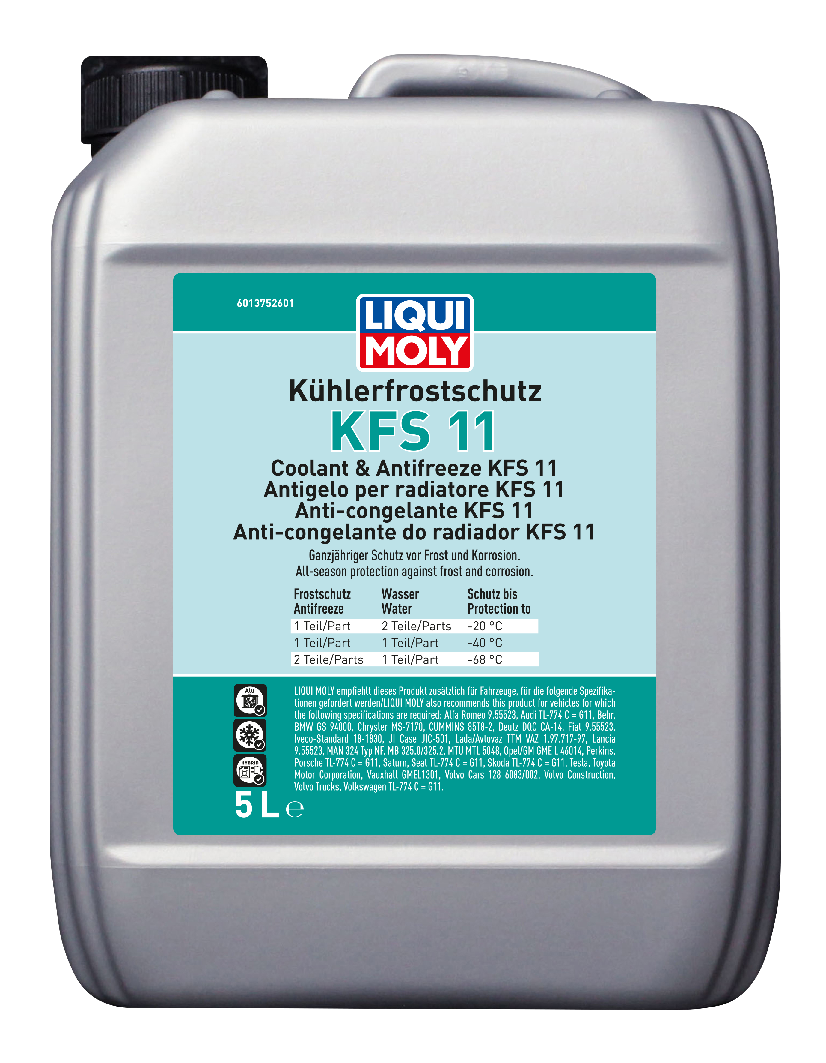 Liqui Moly Radiator Antifreeze KFS 11 coolant bottle with label, used for vehicle radiator protection and cooling system maintenance.