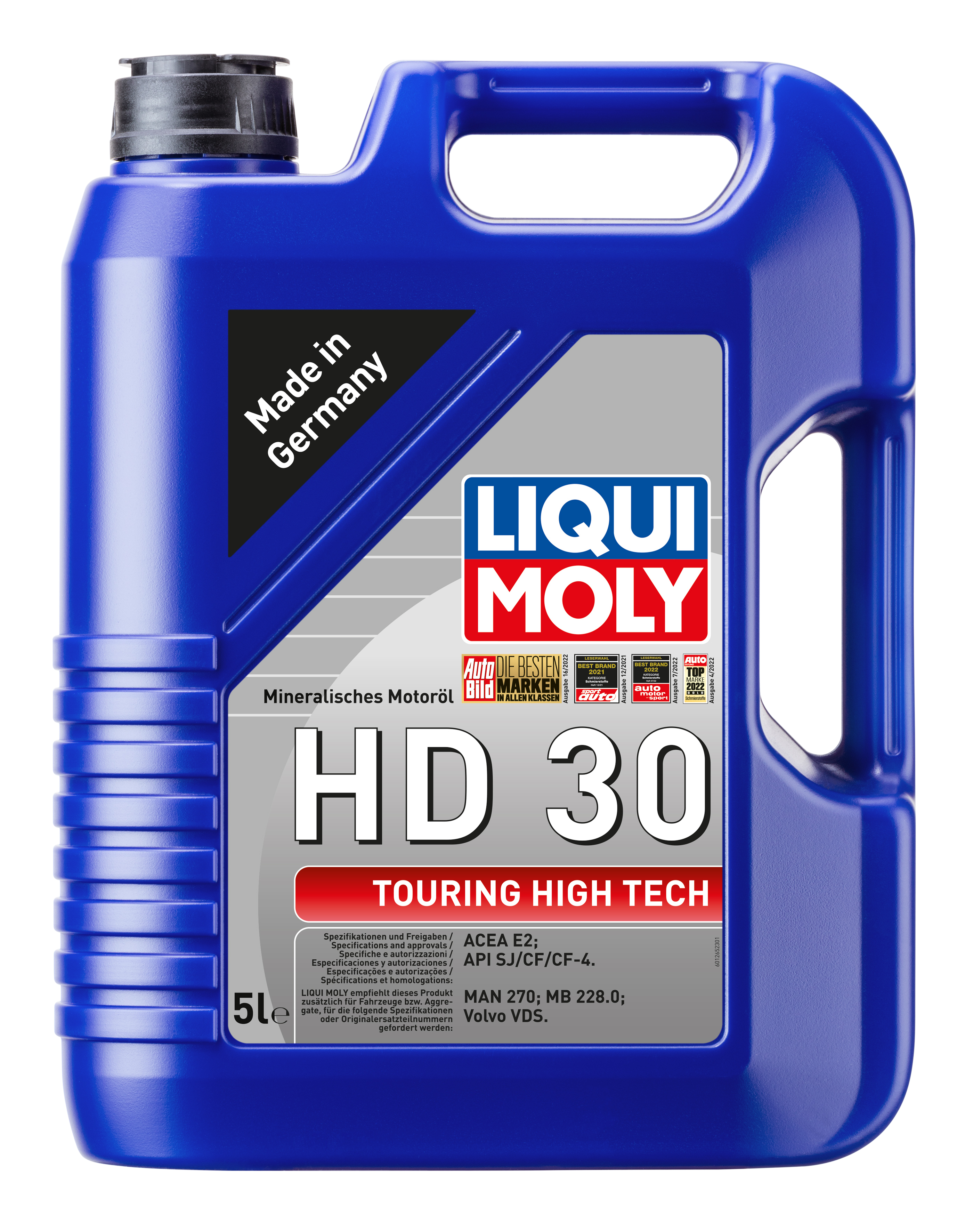 Liqui Moly Touring High Tech HD 30 engine oil container showing the label and branding for automotive lubrication.
