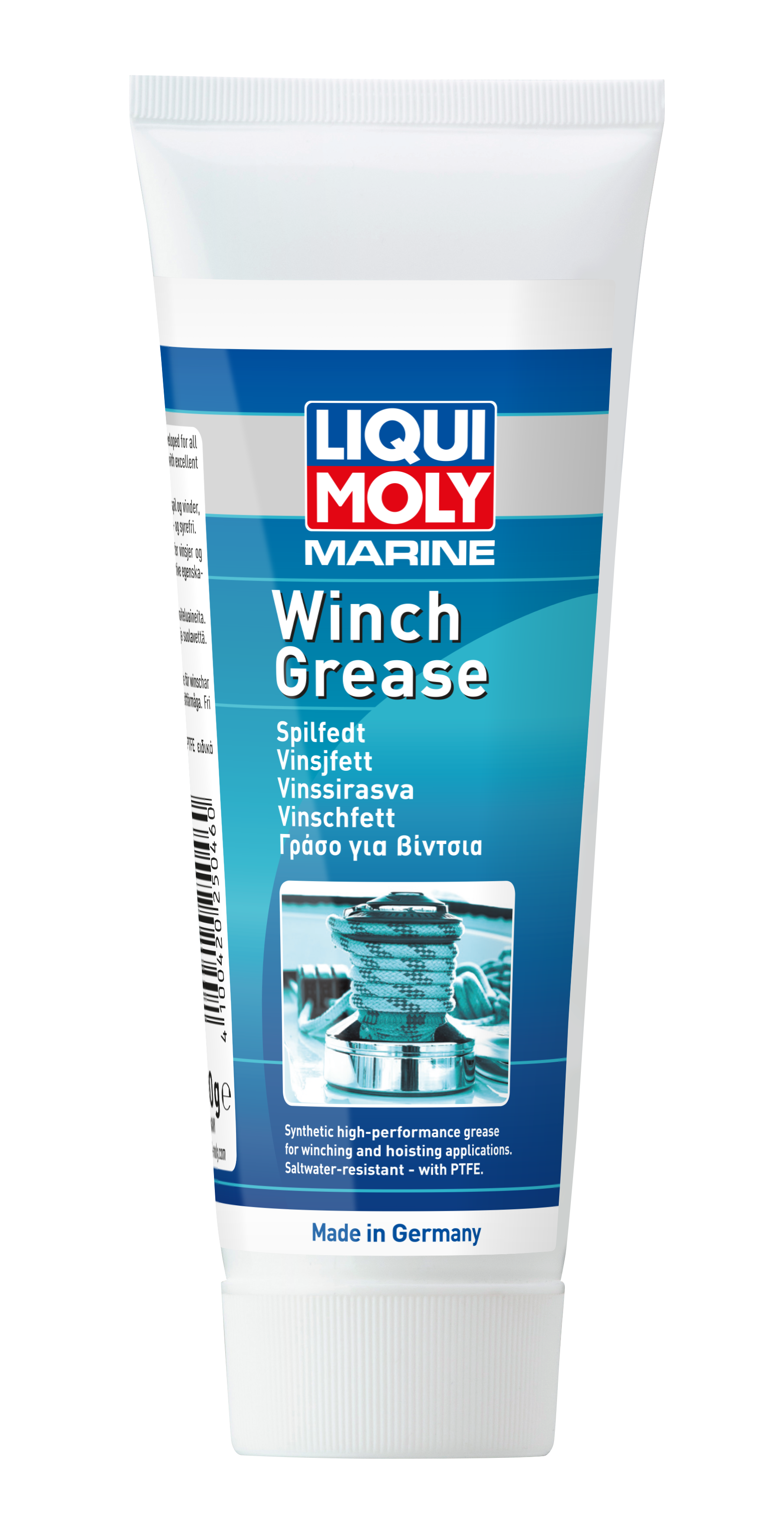 Liqui Moly Marine Winch Grease 100g container with label, designed for marine winch lubrication and corrosion protection
