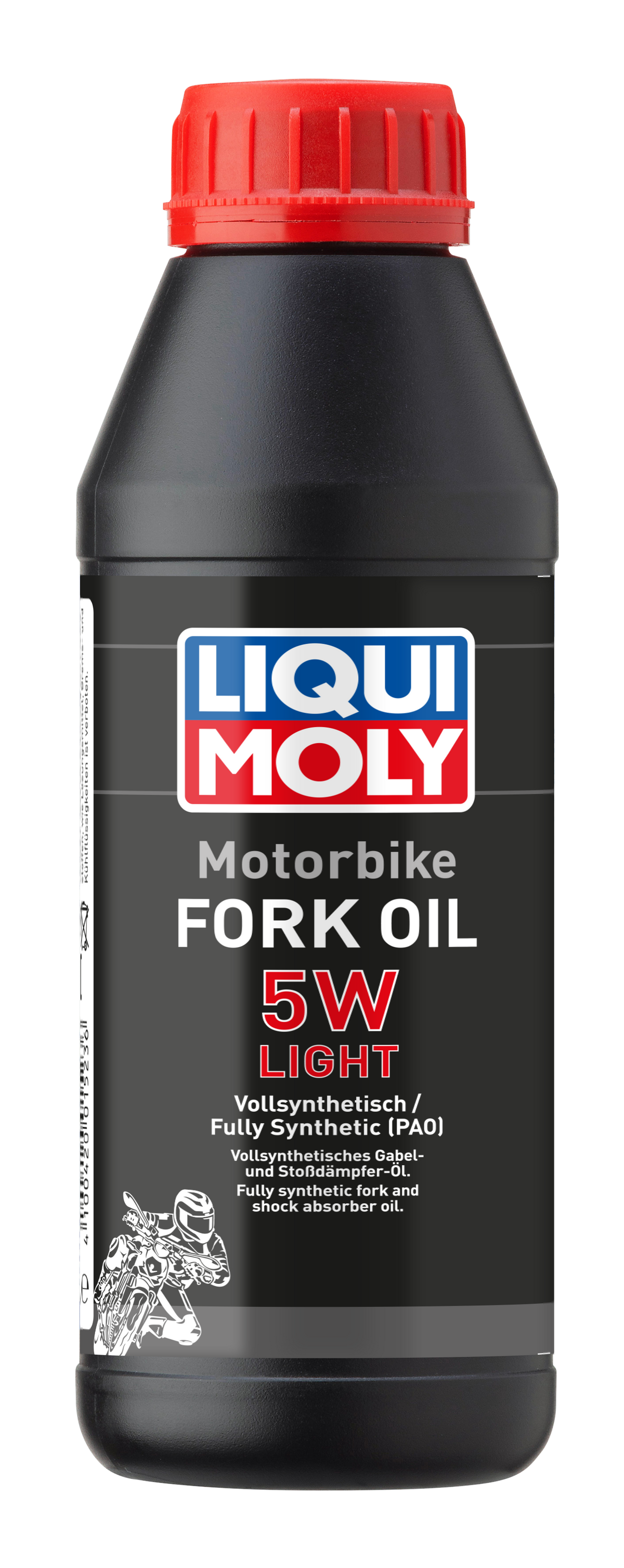 Liqui Moly Motorbike Fork Oil 5W Light in a clear container, designed for motorcycle fork suspension systems.
