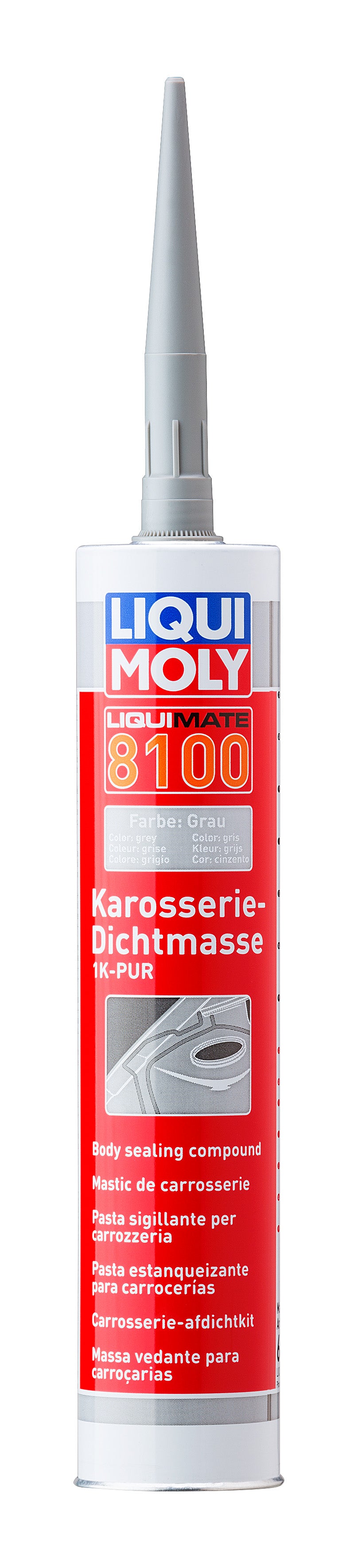 Liqui Moly Liquimate 8100 1K-PUR adhesive sealant in a 300ml tube, suitable for industrial sealant and adhesive applications.
