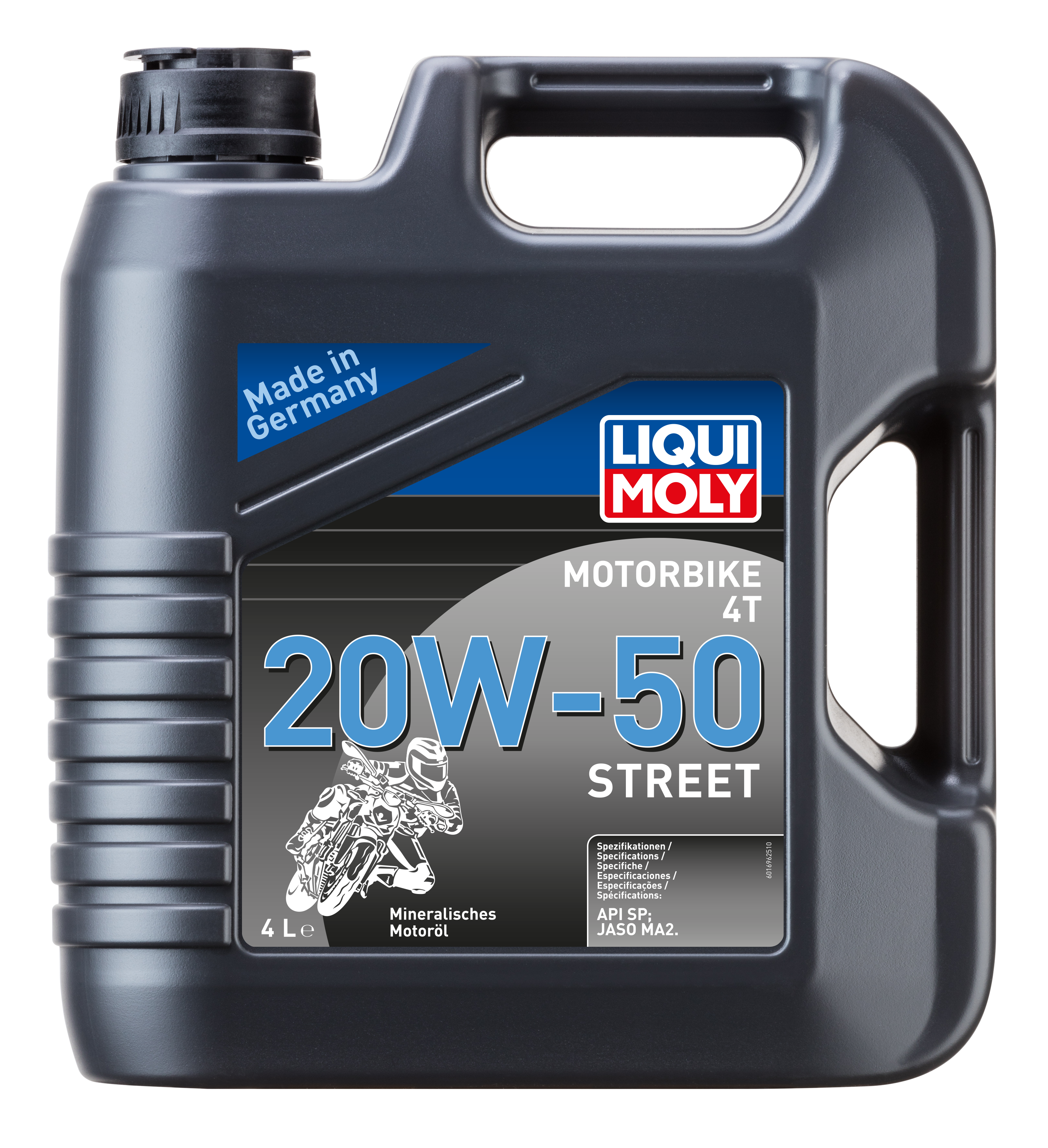 Liqui Moly Motorbike 4T 20W-50 Street motorcycle engine oil bottle with label and cap.