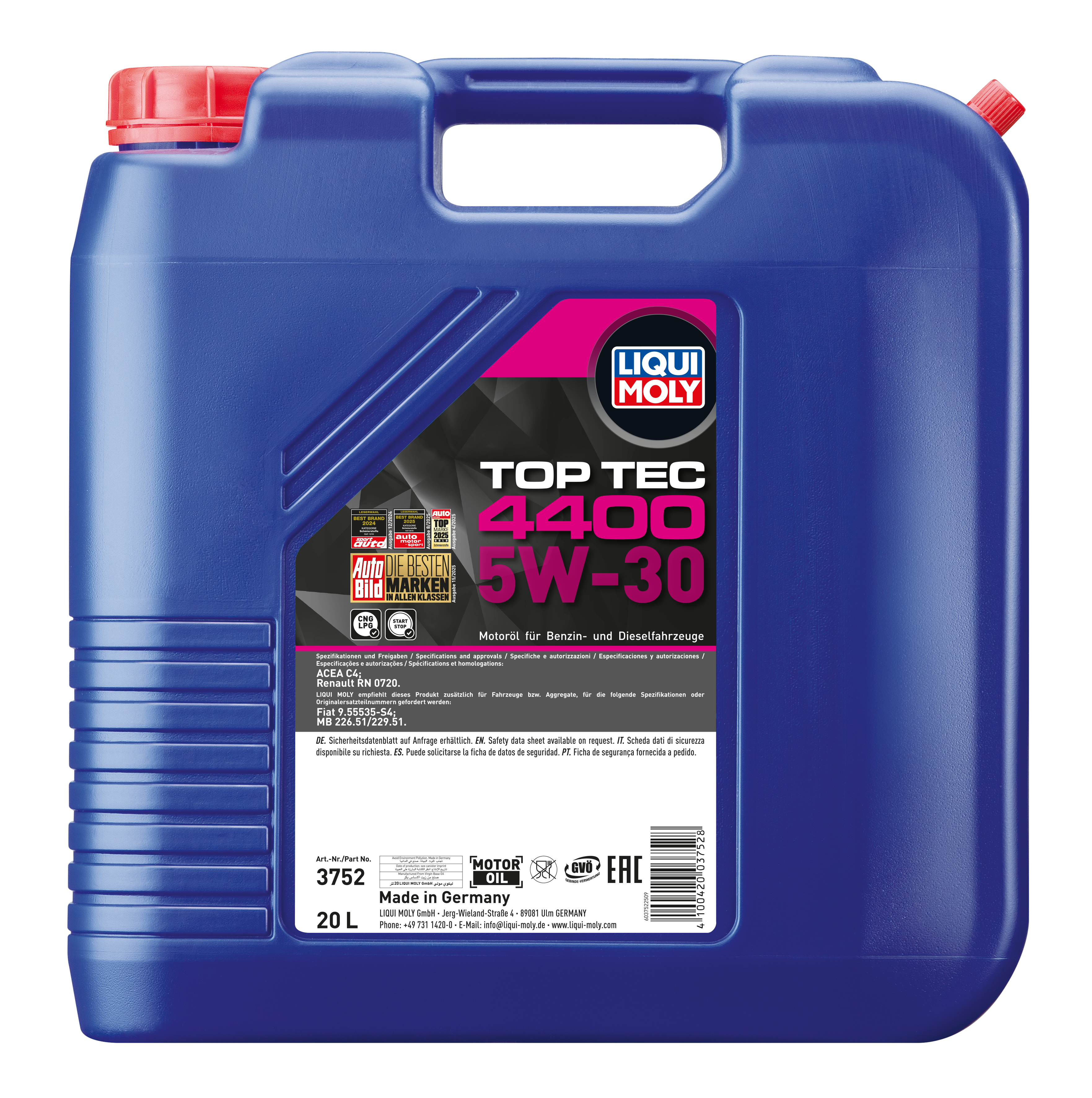 Liqui Moly Top Tec 4400 5W-30 engine oil bottle, featuring the product label and branding on a white background.