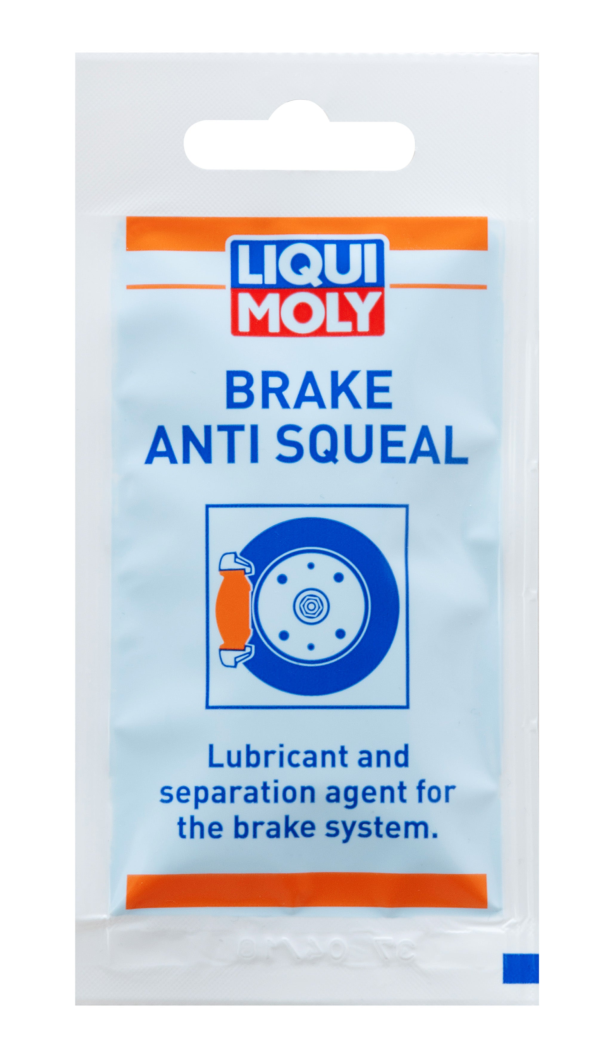 Liqui Moly Brake Anti-Squeal Paste in a tube, used as grease and lubricant for brake components to reduce squealing noises.