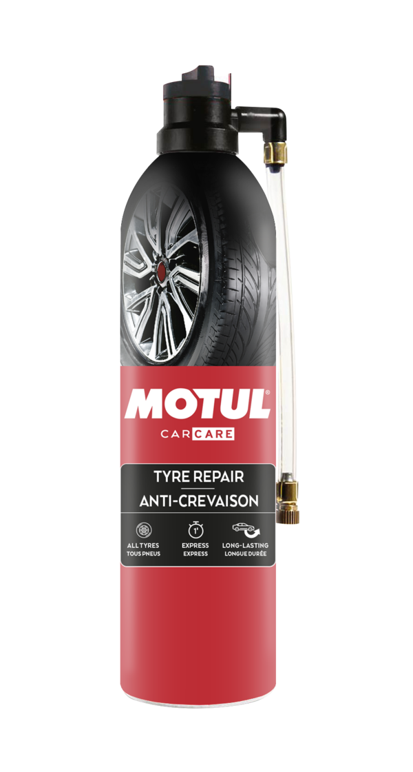 Motul Tyre Repair 500ml bottle for vehicle tyre puncture repair, shown in a packshot image.