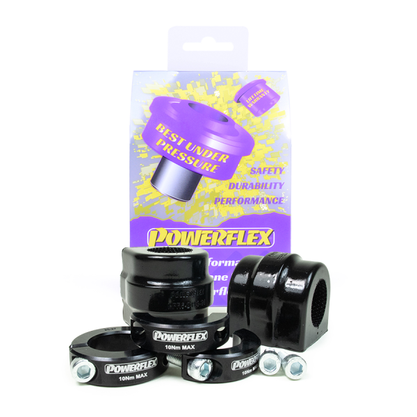Powerflex PFR5-2313-26 rear anti-roll-bar bushes for a 26 mm bar, with lateral support clamps