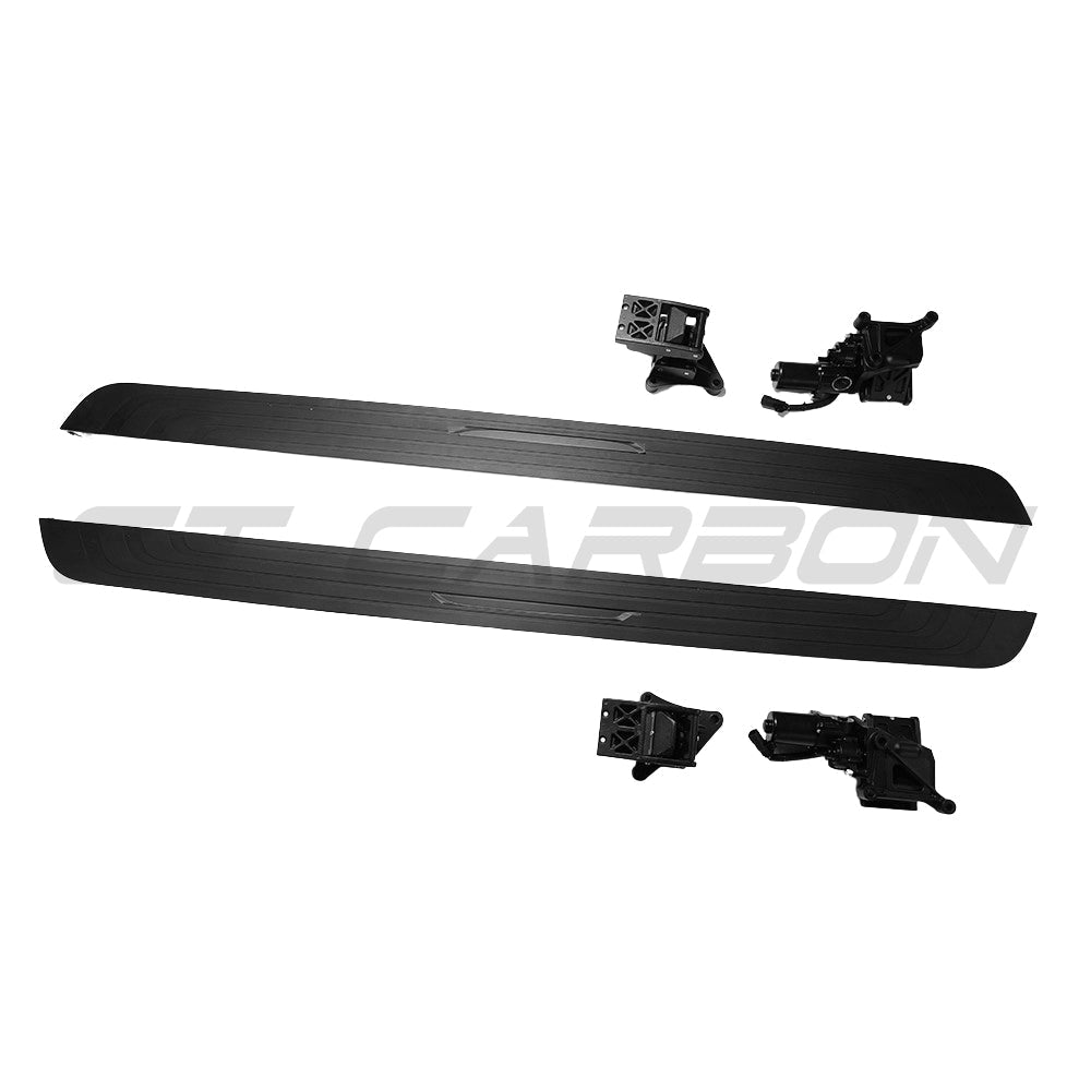 CT Carbon electric fold-out side steps for Range Rover L460 2022+, sleek side skirts with integrated step functionality.