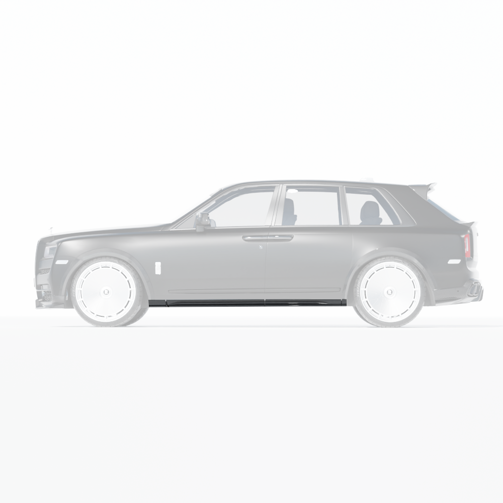 CT Carbon Rolls Royce Cullinan carbon fibre side skirts splitter installed on the vehicle with a sleek, aerodynamic design.