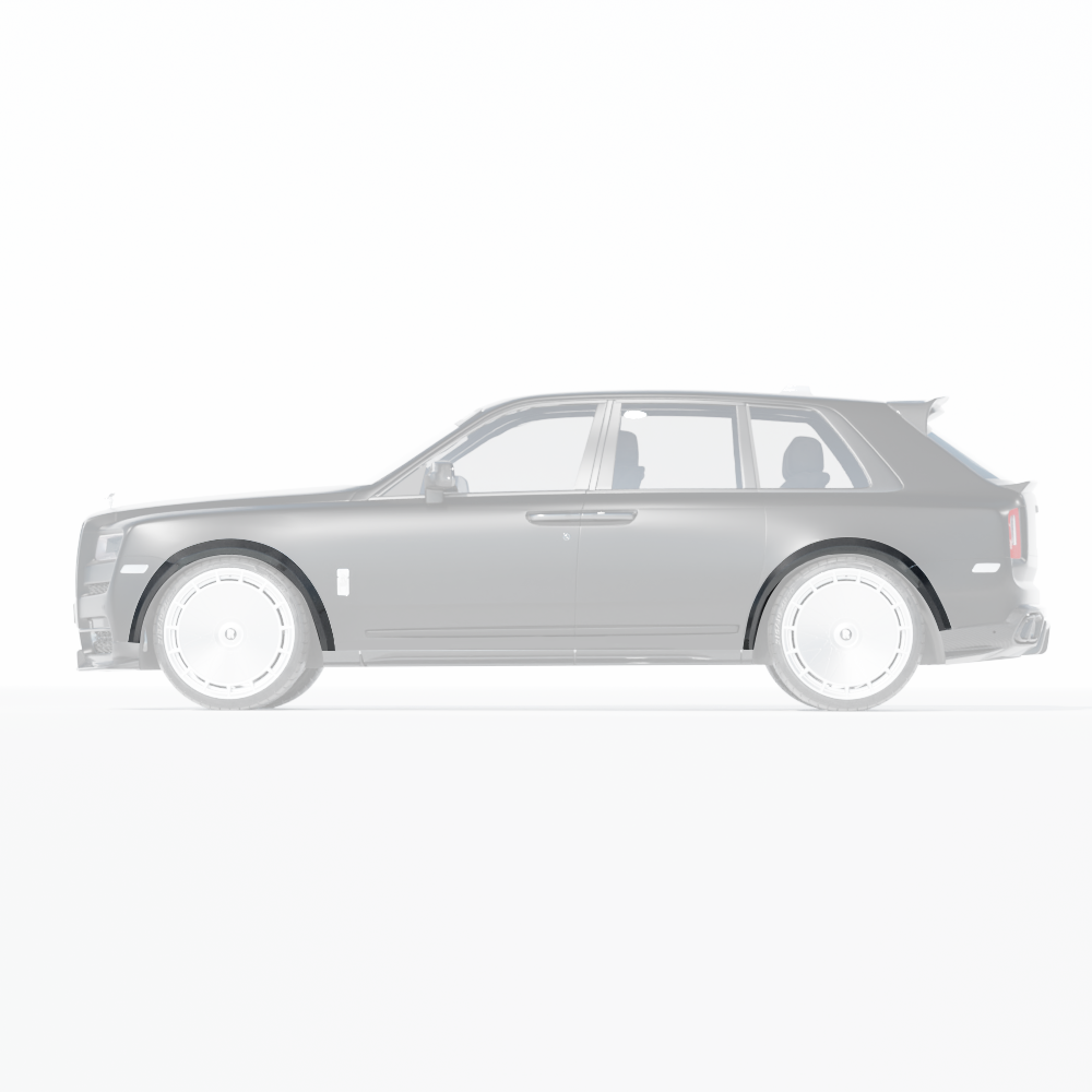 CT Carbon splitters for Rolls Royce Cullinan carbon fiber wheel arch extensions, enhancing vehicle's sporty and stylish look.