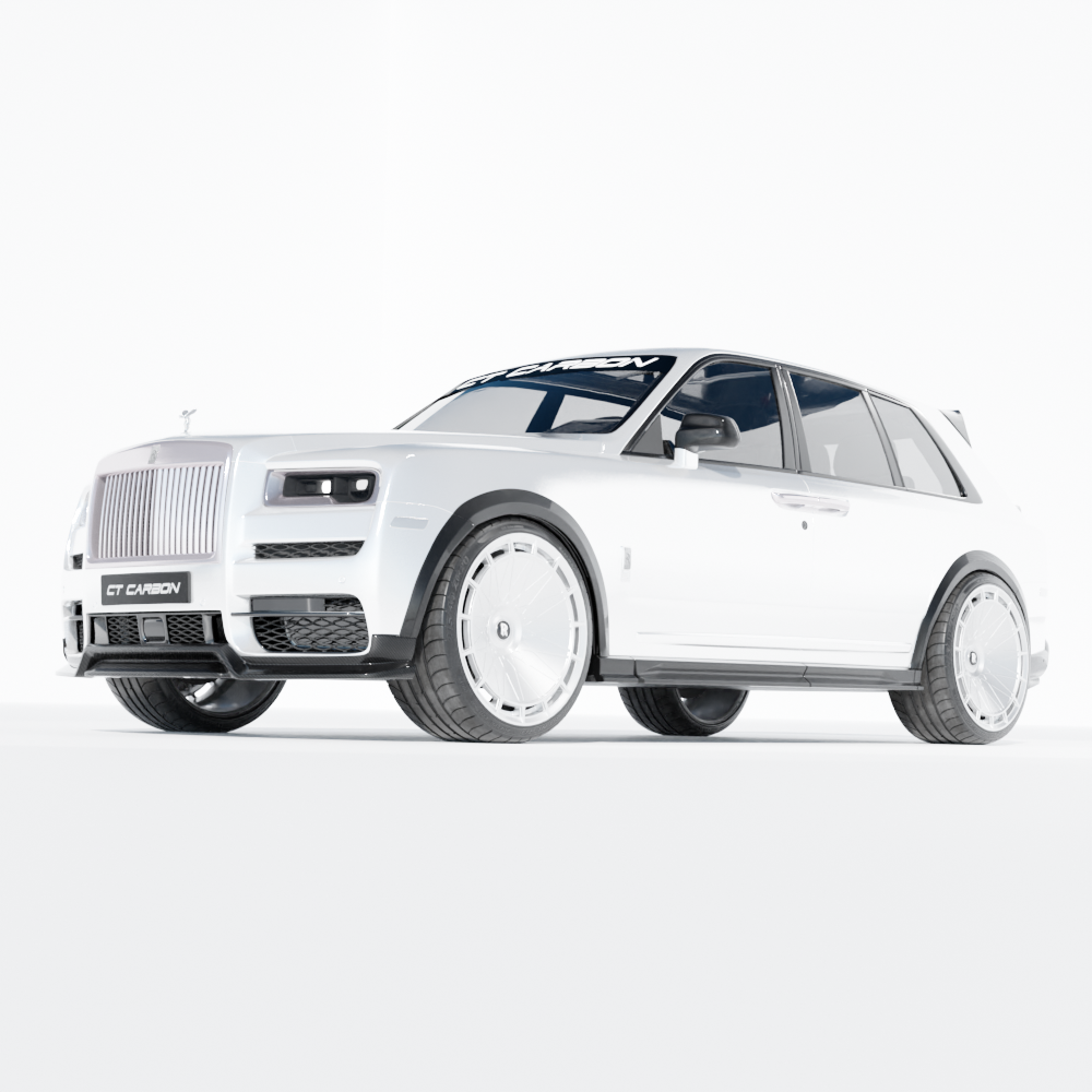 Rolls Royce Cullinan full carbon fiber kit by CT Carbon, showcasing sleek, lightweight carbon fiber panels for luxury SUV enhancement.