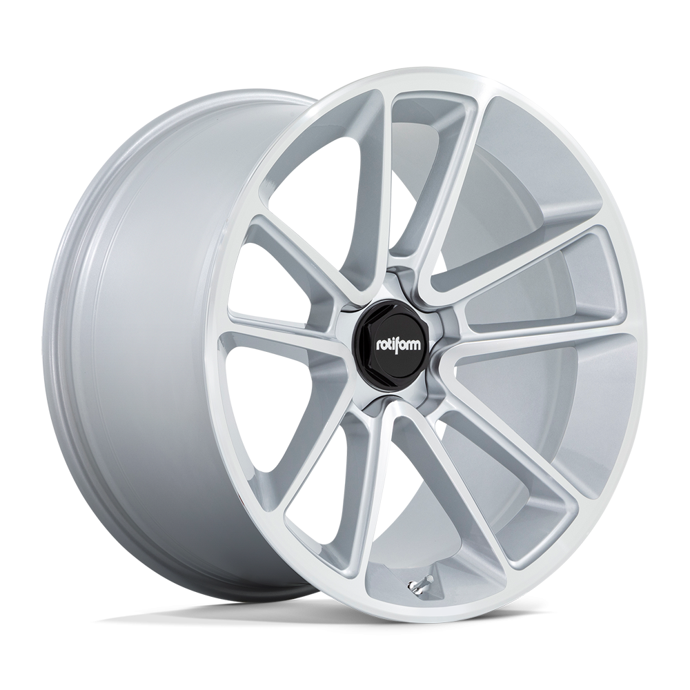 Rotiform BTL wheels in 22x12 size with gloss silver finish and machined face, featuring a modern, aggressive design.