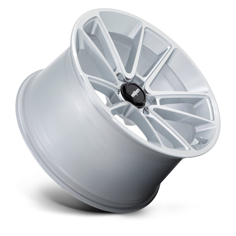 Rotiform BTL wheels in gloss silver with machined face, 22x12 inch size, featuring a sleek multi-spoke design for vehicles.