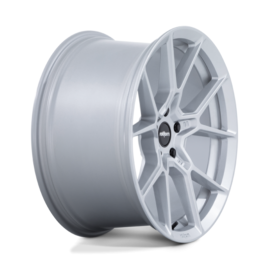 Silver Rotiform KPR 20x10 wheels with a sleek design, featuring five spokes and an ET40 offset for automotive styling.