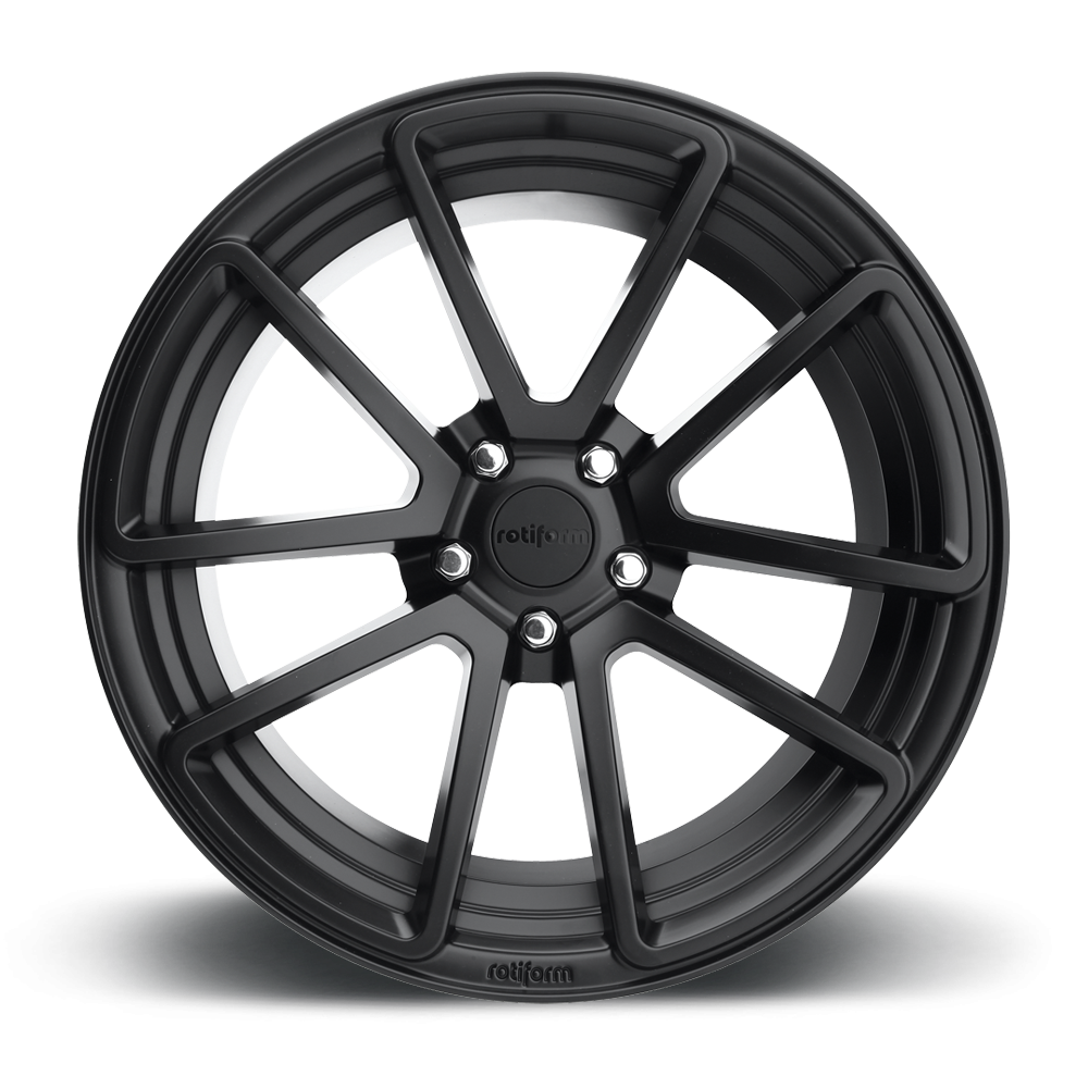 Rotiform SPF black and machined silver 19x10 wheels with a sleek face design, showcasing modern automotive wheel style.