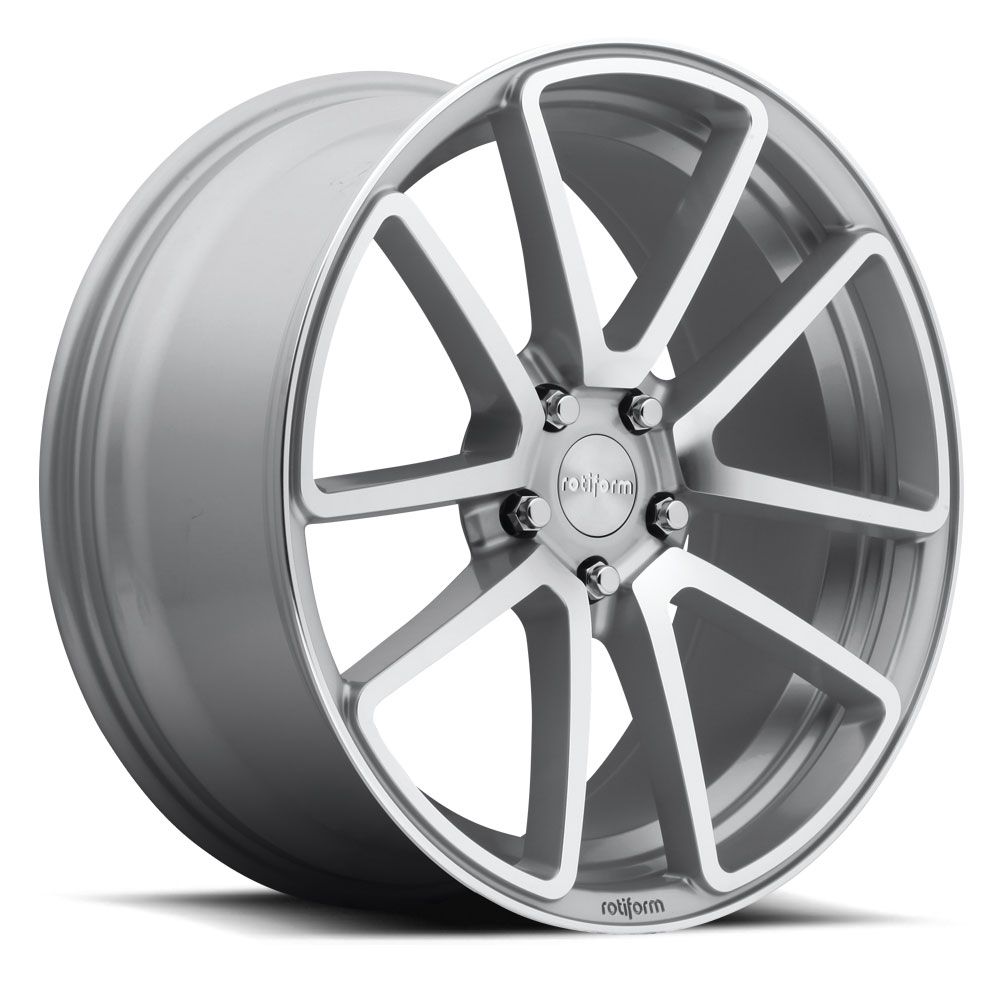 Rotiform SPF wheels in 19x8.5 inches with black and machined silver finish, featuring a stylish multi-spoke design.