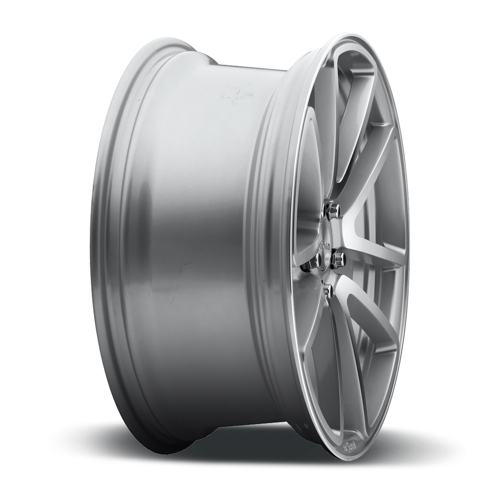 Rotiform SPF black and machined silver 19x8.5 wheels with a sleek, modern design, featuring a polished silver finish.