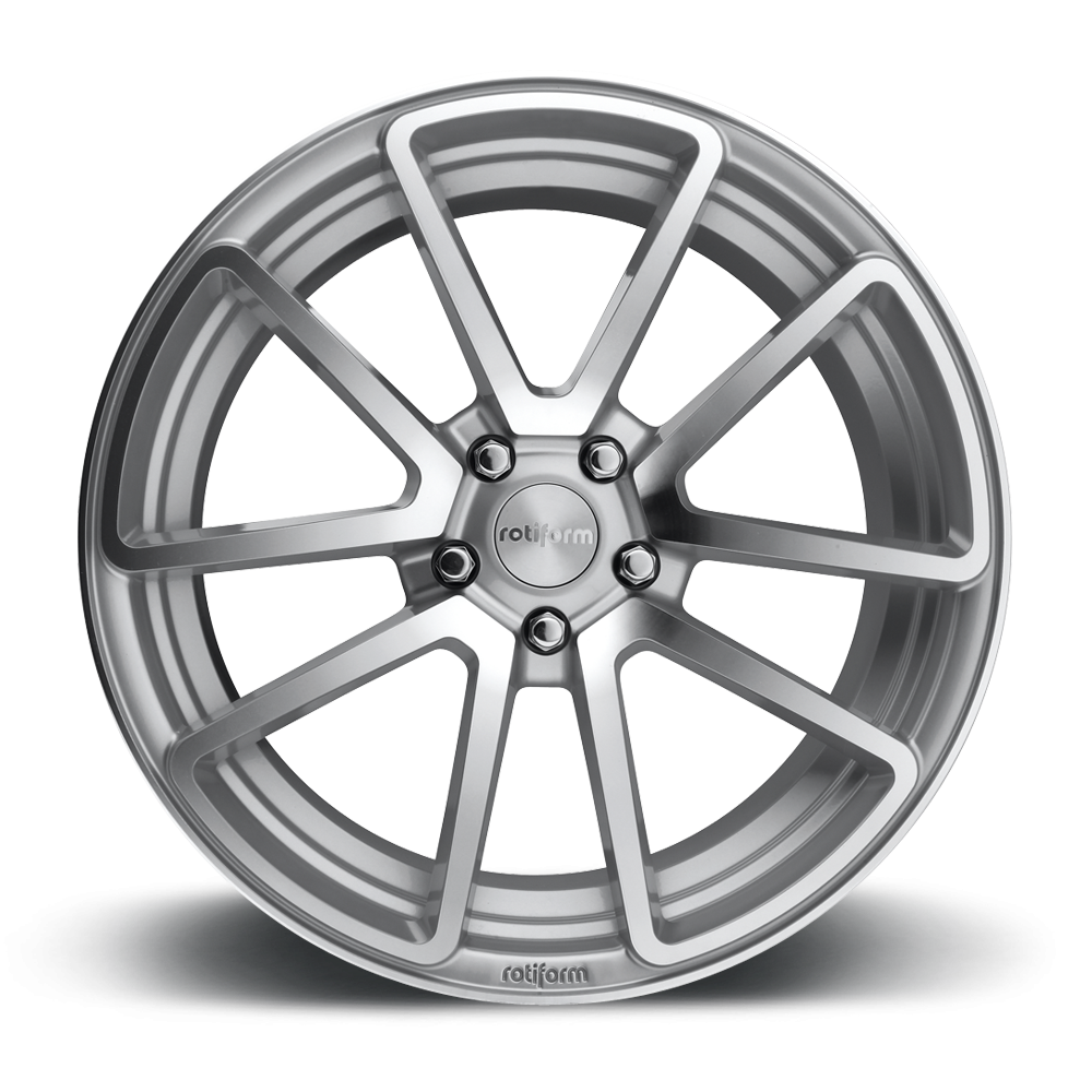Rotiform SPF black and machined silver 19-inch wheels with silver face, showcasing stylish alloy rims for cars.