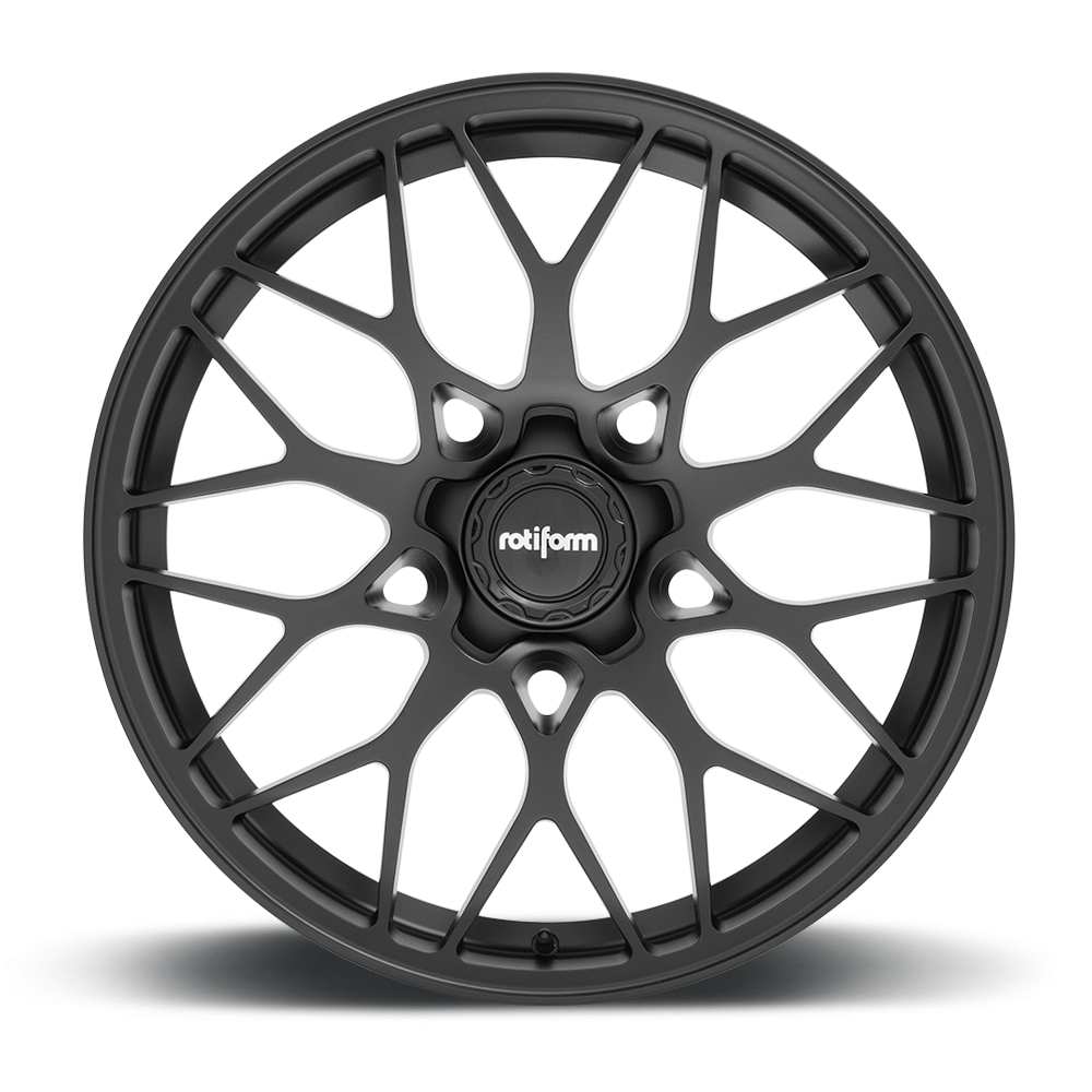 Rotiform SGN wheels in matte black finish, 20x8 size with five-lug design and ET45 offset, suitable for custom vehicles.