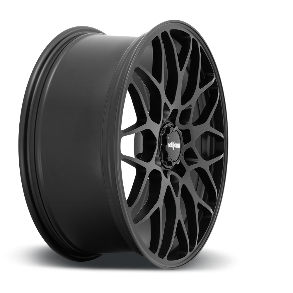 Rotiform SGN wheels in matte black finish, 20x8 inch size with 5-lug pattern and ET45 offset, shown in a close-up view.