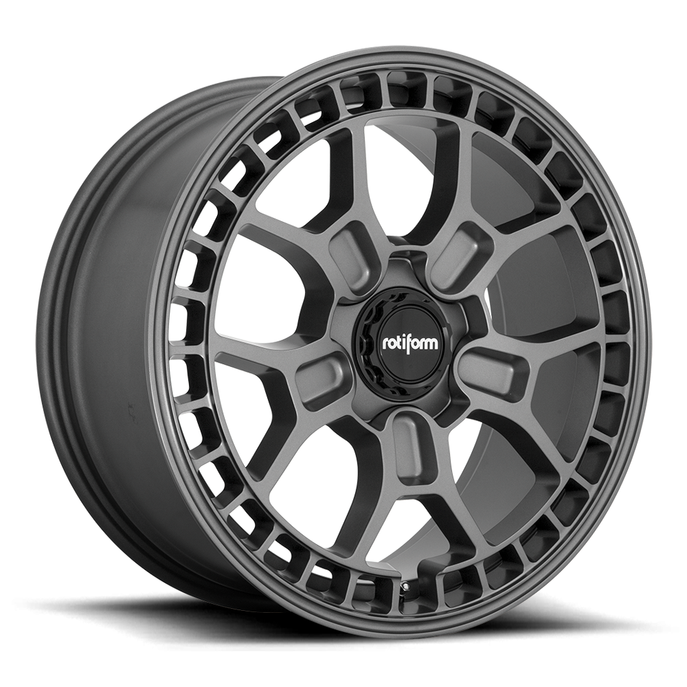 Rotiform ZMO-M black and matte anthracite alloy wheels, 19-inch size, with 8-inch width and ET45 offset, shown from side angle.