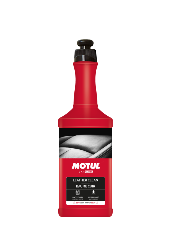 Motul Leather Cleaner bottle for car detailing, featuring a 500ml container with a label displaying the Motul brand and product details.
