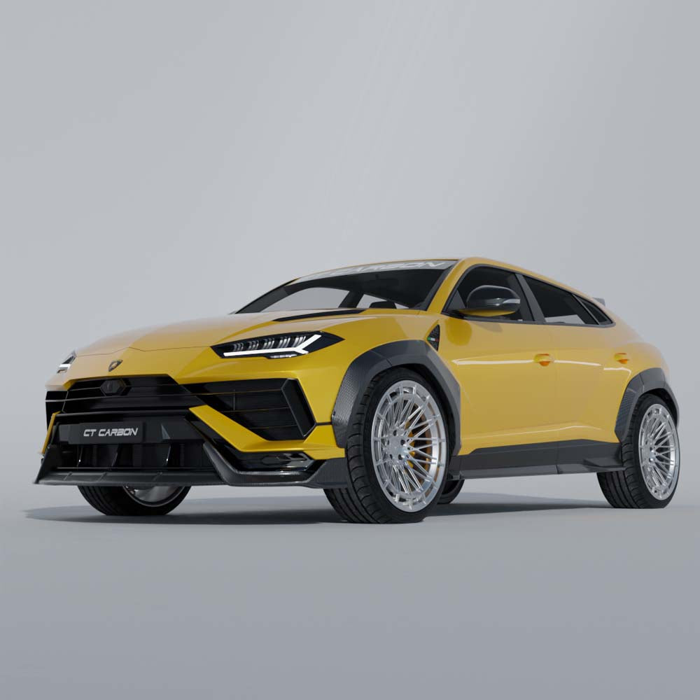 Lamborghini Urus S CT Carbon dry carbon fibre splitter, aerodynamic car part with sleek black finish, designed for high-performance vehicles.