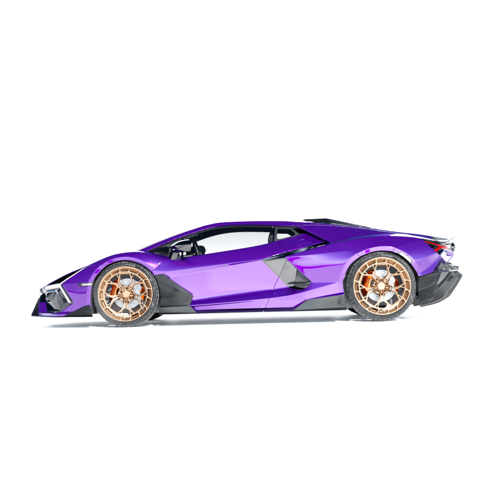 Lamborghini Revuelto matte carbon fiber side skirts by CT Carbon, showcasing sleek, textured automotive side panels.