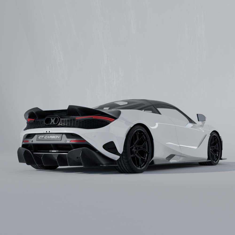 CT Carbon McLaren 750S carbon fibre full kit, featuring lightweight, high-quality carbon fibre components for car modification.