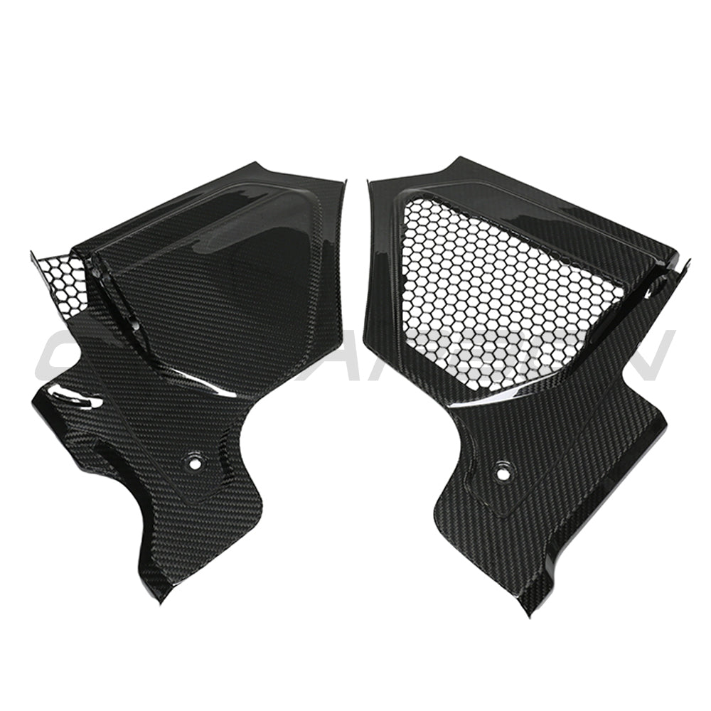 BMW M2 M3 M4 G87 G80 G81 G82 G83 Carbon Fibre Engine Bay Upper Trim by CT Carbon, RHD, close-up view of the carbon fiber trim.
