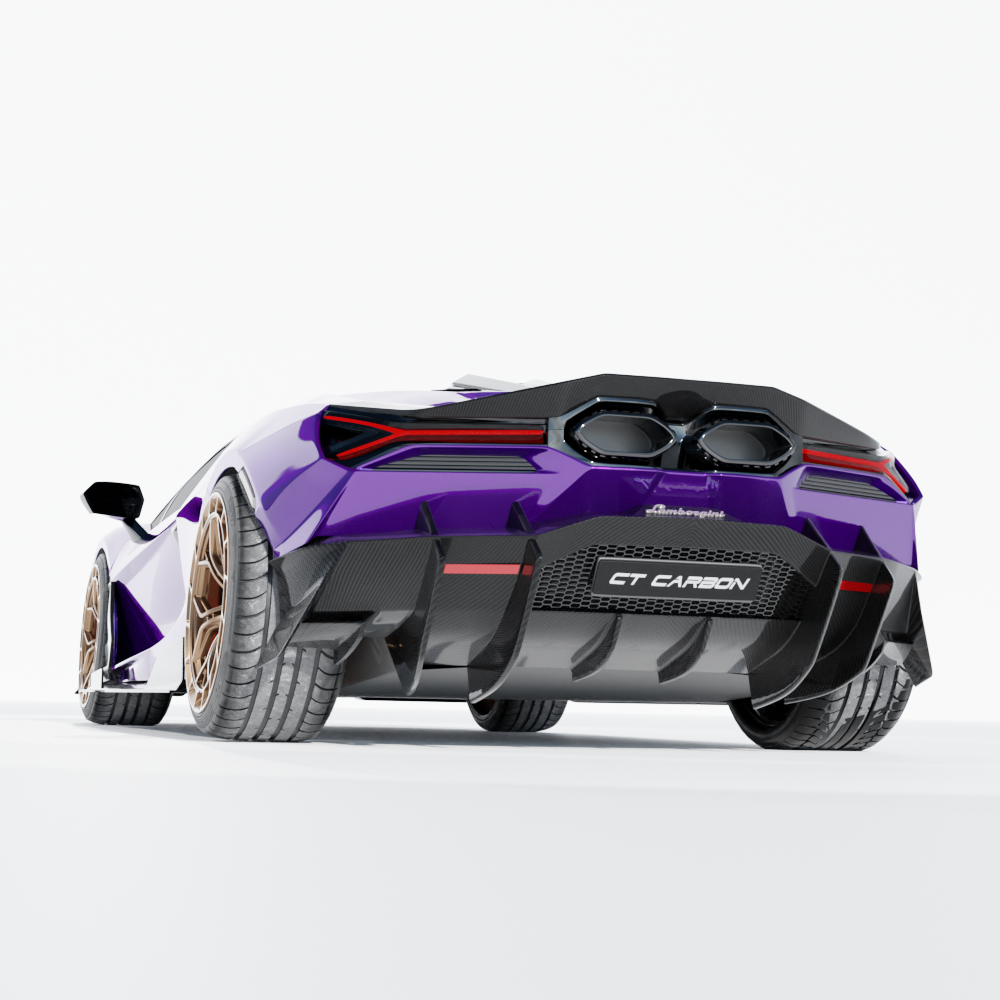 Lamborghini Revueltto matte carbon fiber spoiler by CT Carbon, showcasing sleek aerodynamic design and textured finish.