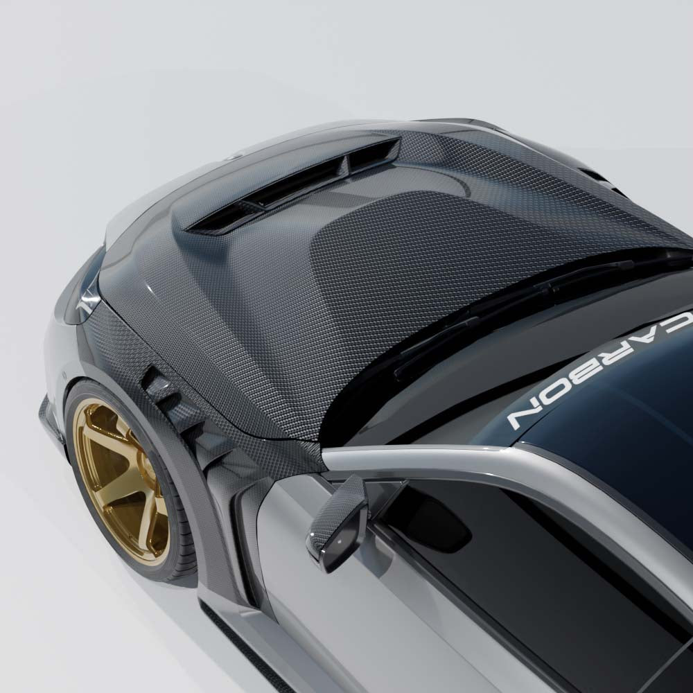BMW G87 M2 CT Design carbon fibre front end pack with bonnet and wing/fender kit, showcasing lightweight, aerodynamic carbon fibre components.