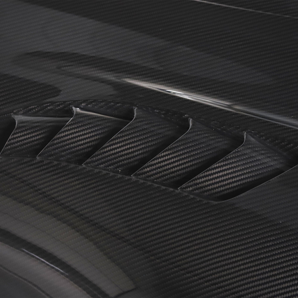 Toyota Supra 2019+ A90 carbon fiber front bonnet, lightweight and aerodynamic, made by CT Carbon for sporty performance.