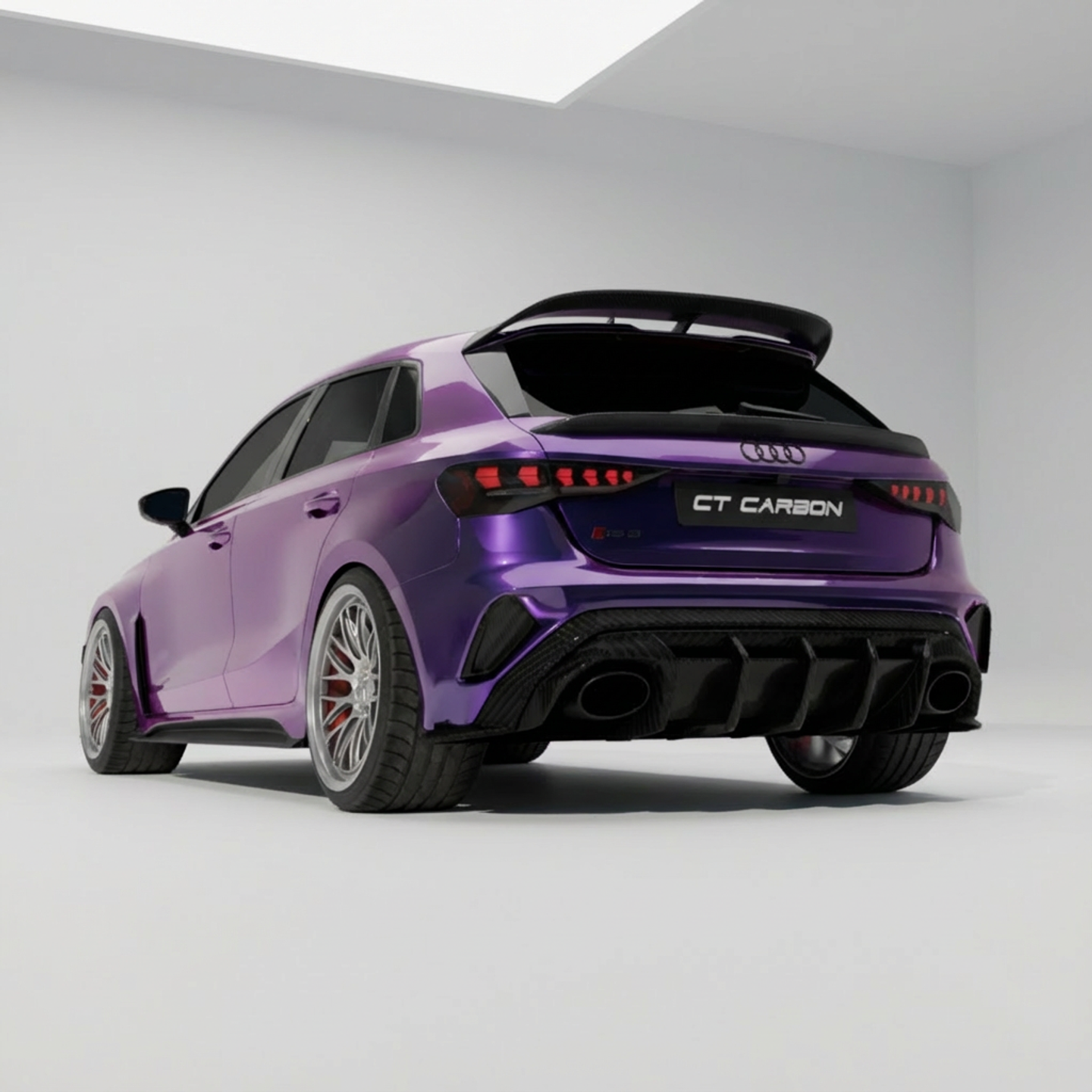 CT Carbon Sportback spoiler for Audi A3/S3/RS3 8Y 2022+ in carbon fibre, showing sleek aerodynamic design and textured finish.