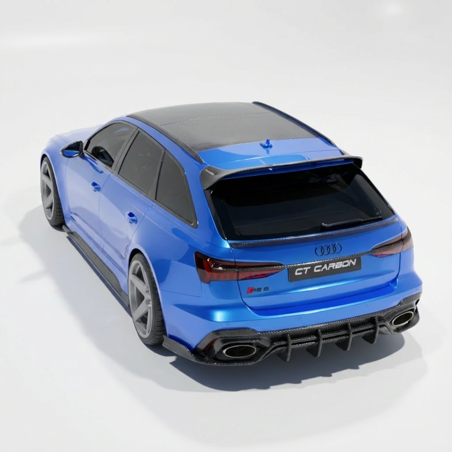 Audi RS6 RS7 C8 Avant carbon fiber side skirts by CT Design V2, showing sleek, aerodynamic car side profile with textured finish.