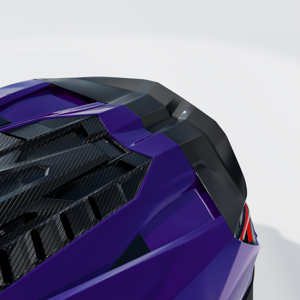 Lamborghini Revueltto matte carbon fiber spoiler by CT Carbon, showcasing sleek aerodynamic design and textured matte finish.