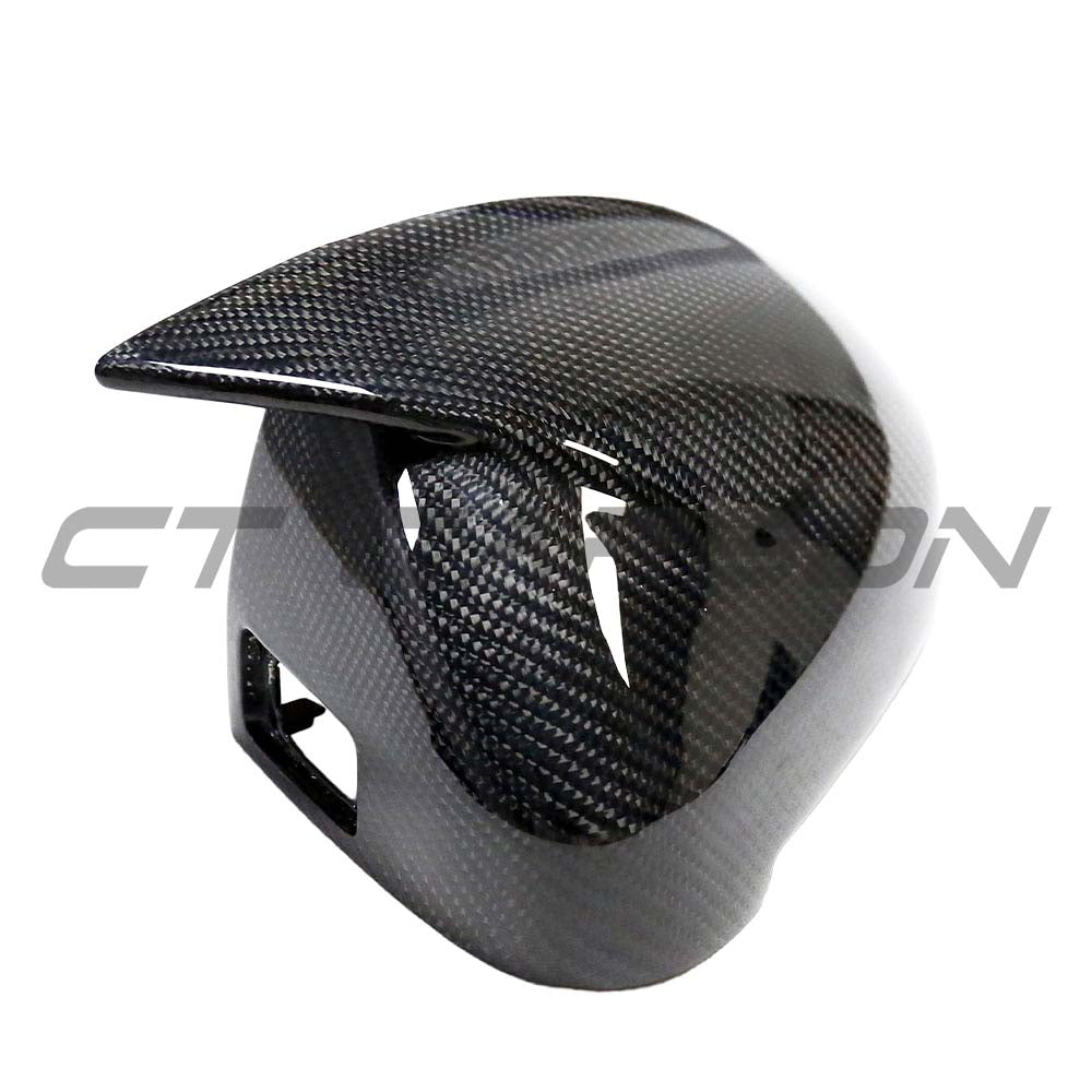 Carbon fibre mirror covers for Audi A4 B9 (2015-2023) with blindspot assist, made by CT Carbon, shown on car side mirror.