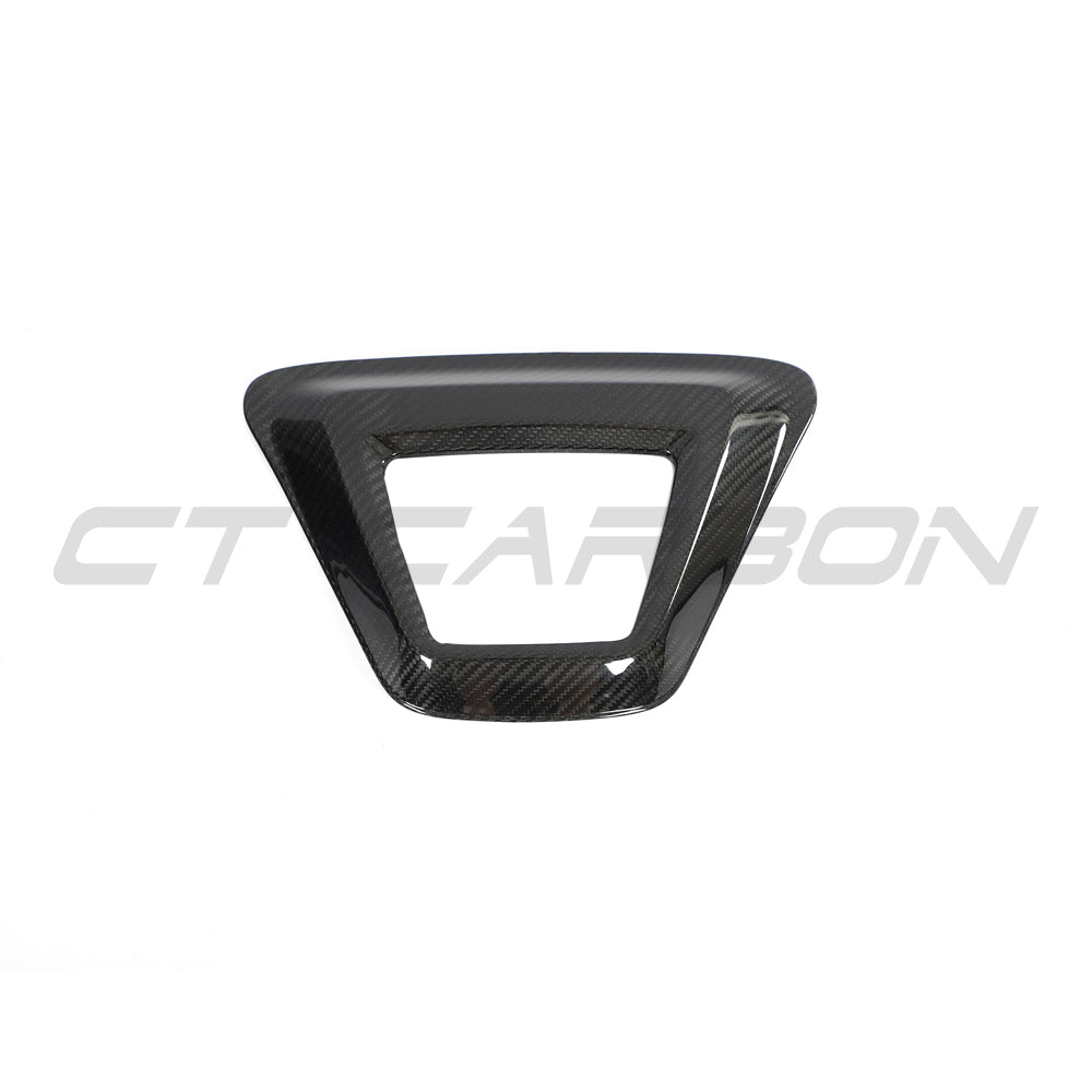 CT Carbon Toyota Supra 2019+ A90 carbon fiber rain light cover mounted on the car's rear light area.