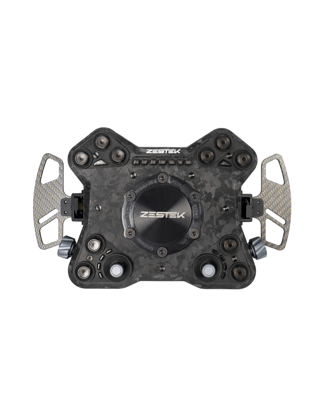 Zestek Racing SCX steering wheel control panel for Volkswagen Golf MK7.5, GTI, and R, mounted on a car steering wheel.