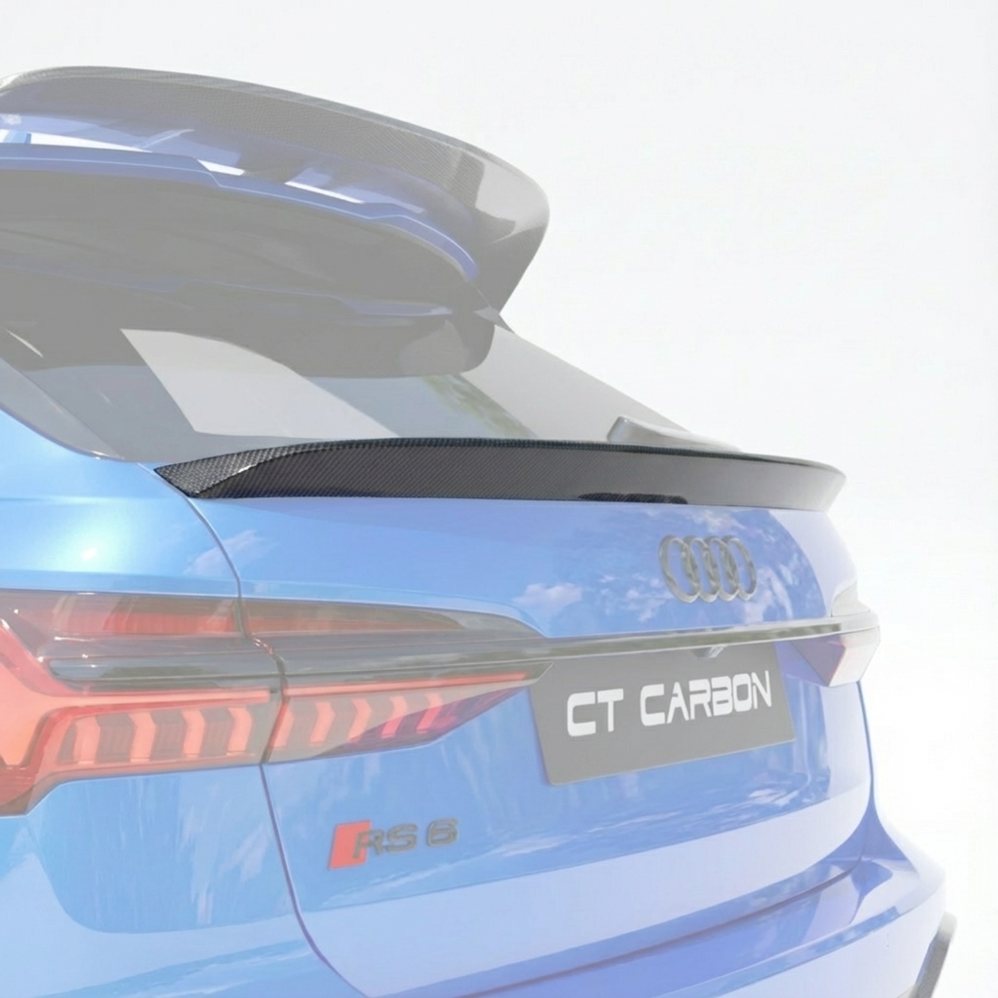 CT Carbon Audi RS6 C8 Avant carbon fibre middle spoiler showing sleek, aerodynamic design for enhanced vehicle performance.