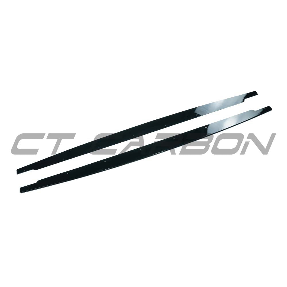 Gloss black side skirts for BMW 3 Series E92/E93 2006-2013 by CT Carbon, showing the sleek exterior enhancement.