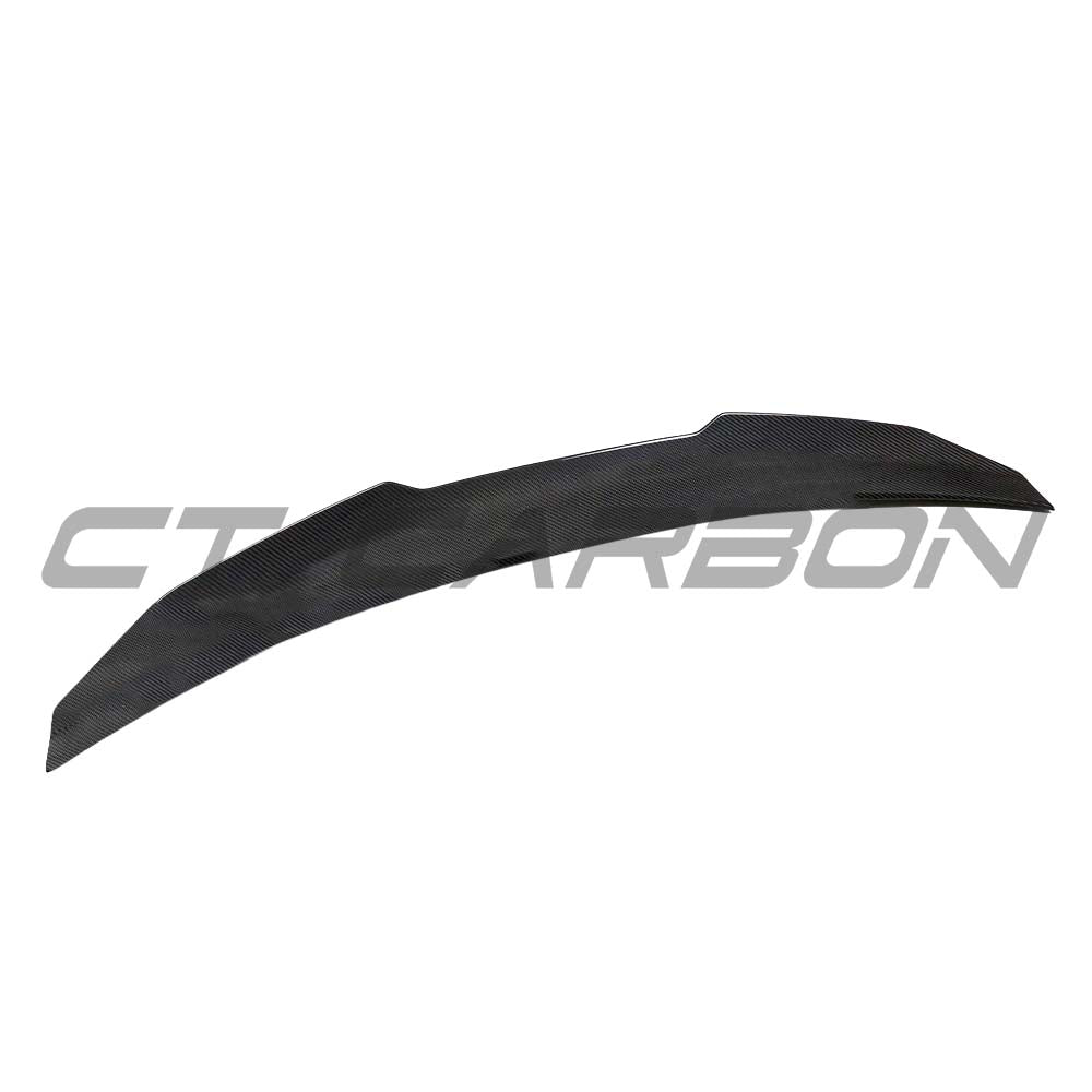 BMW G42 2 Series 2022+ dry carbon fiber rear spoiler by CT Carbon, showing the sleek, aerodynamic design on the car.