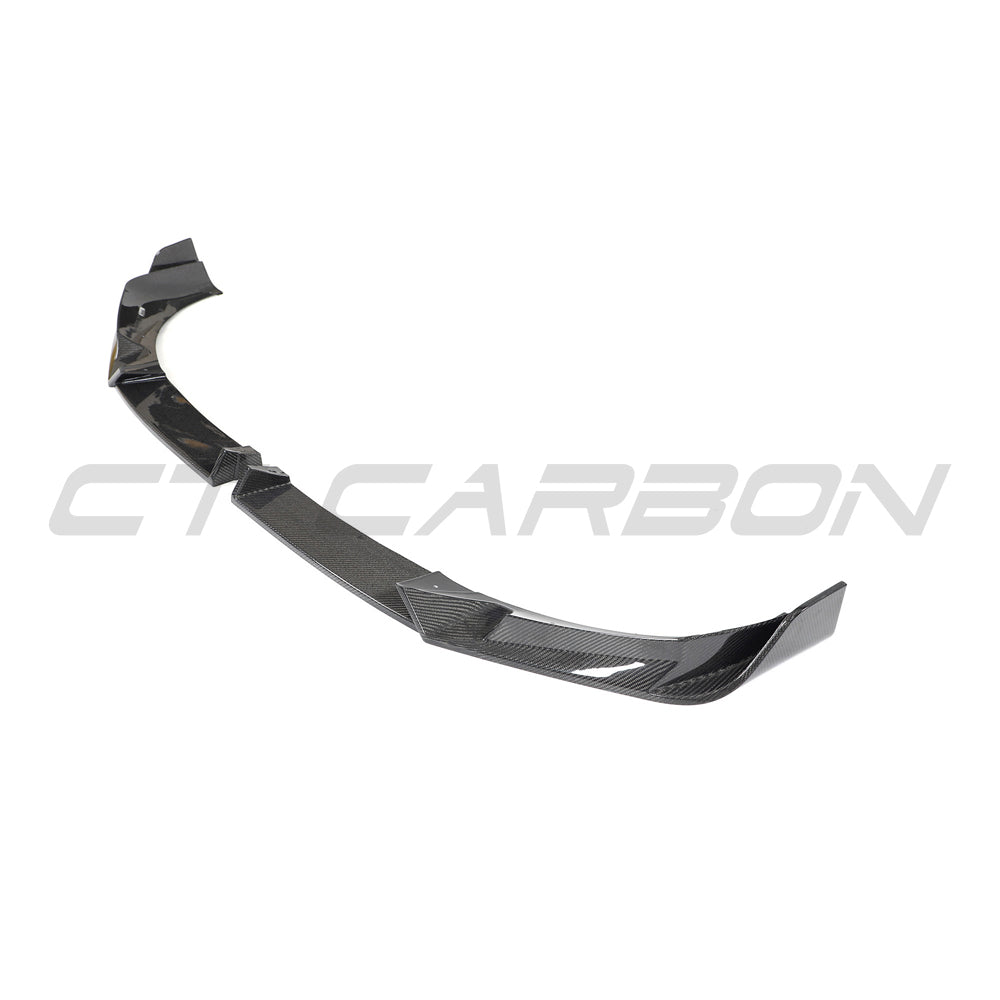 BMW X3/X4 G01/G02 LCI 2022+ CT Carbon carbon fibre splitter installed on front bumper, showcasing sleek aerodynamic design.