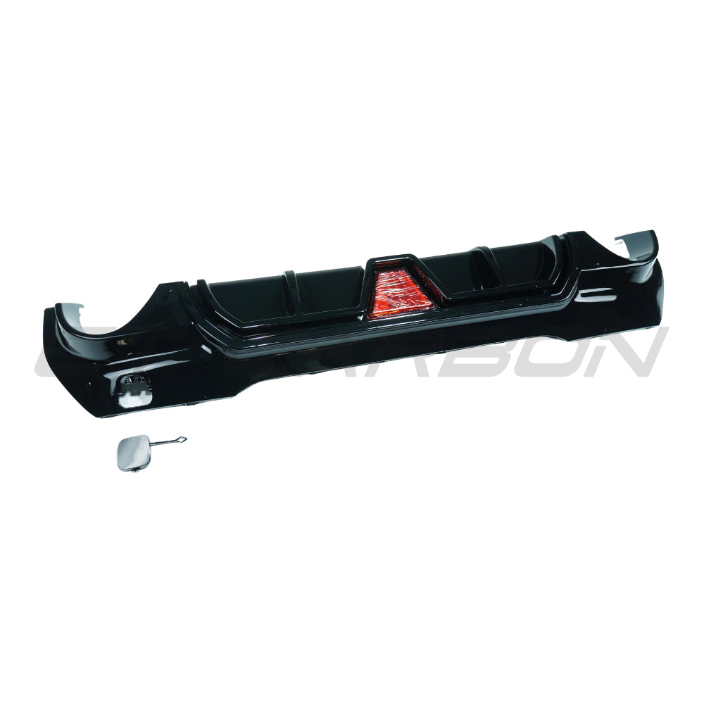 BMW F40 1 Series 2019-2024 CT Carbon gloss black LED diffuser with dual exit vents, V2 style, installed on rear of vehicle