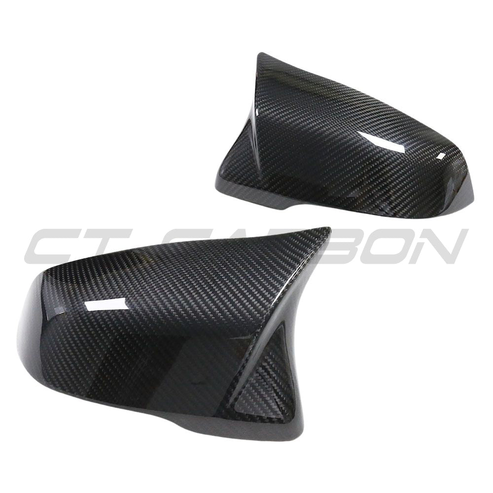 Toyota Supra A90 carbon fiber mirror accessories by CT Carbon, showcasing sleek, lightweight, aerodynamic side mirrors.