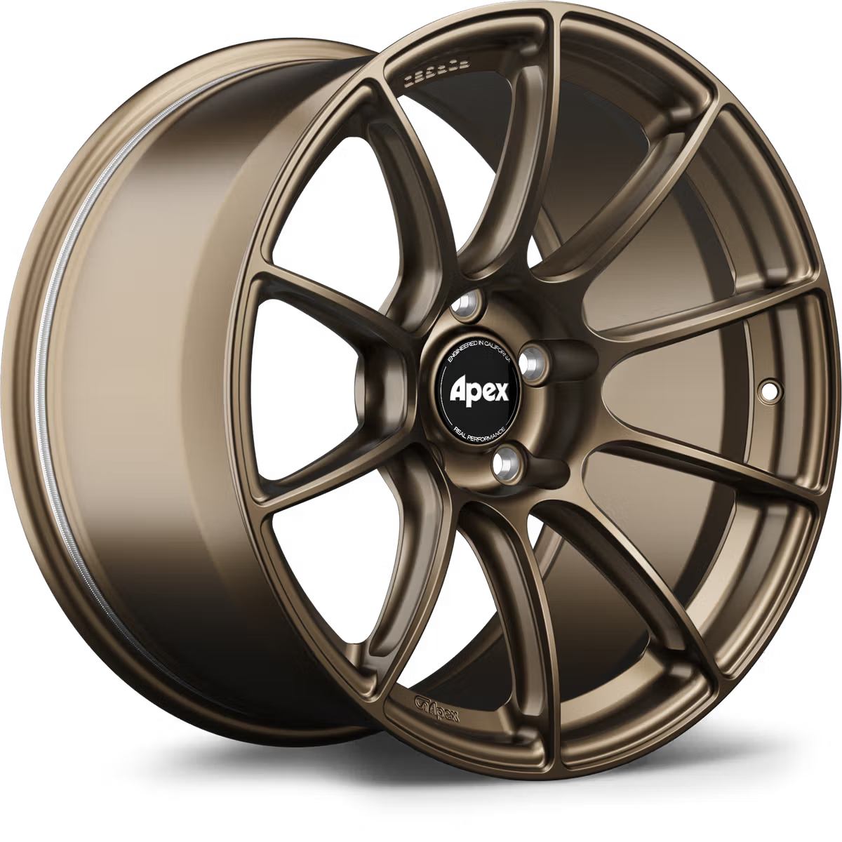 Apex SM-10RS forged alloy wheels with a sleek, multi-spoke design, shown in a close-up view highlighting the wheel's finish and details.