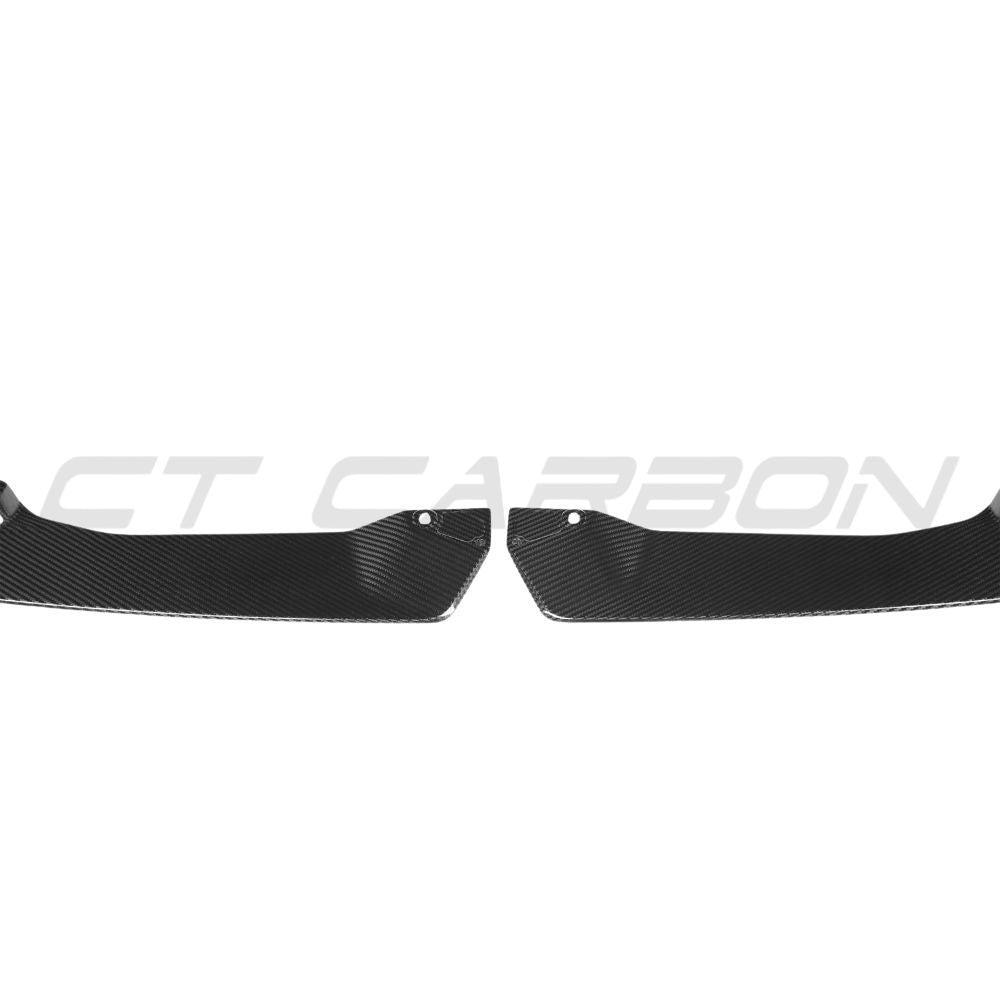 BMW 3 Series G20/G21 2022+ LCI CT Carbon carbon fibre splitter installed on the front bumper, showcasing its sleek design.