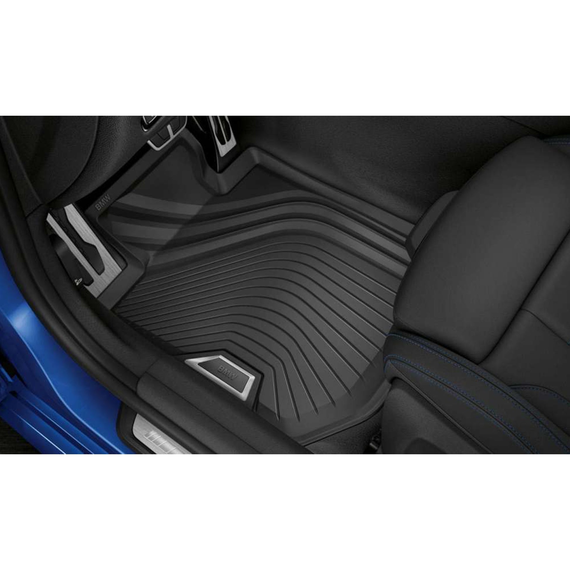 BMW Genuine all-weather rubber mats for G42 G87 interior, durable floor protectors with textured surface.